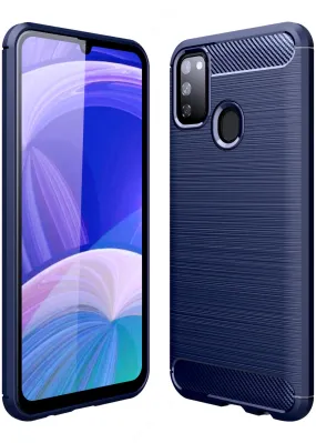 Carbon Fibre Series Shockproof Armor Back Cover for Samsung Galaxy M21 2021 Edition, Samsung Galaxy M21, M30s 6.4 inch, Blue