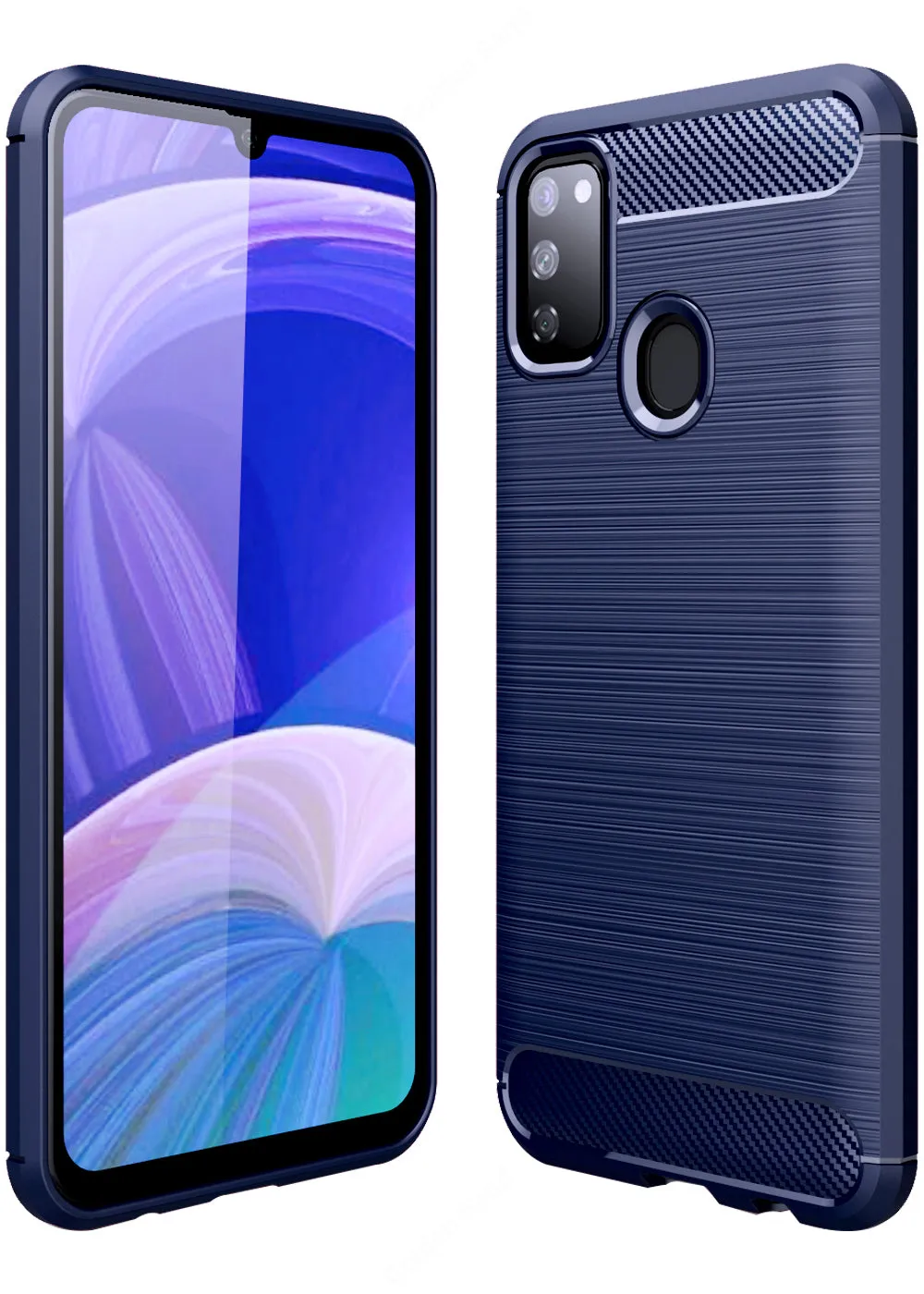 Carbon Fibre Series Shockproof Armor Back Cover for Samsung Galaxy M21 2021 Edition, Samsung Galaxy M21, M30s 6.4 inch, Blue