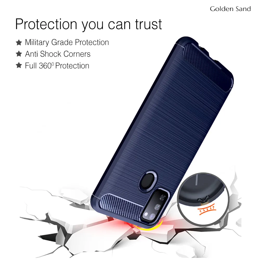 Carbon Fibre Series Shockproof Armor Back Cover for Samsung Galaxy M21 2021 Edition, Samsung Galaxy M21, M30s 6.4 inch, Blue