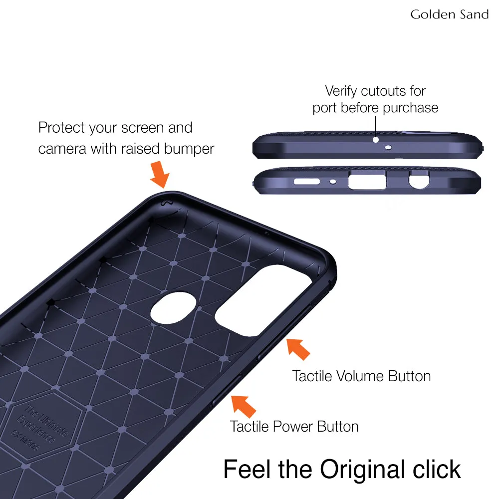 Carbon Fibre Series Shockproof Armor Back Cover for Samsung Galaxy M21 2021 Edition, Samsung Galaxy M21, M30s 6.4 inch, Blue
