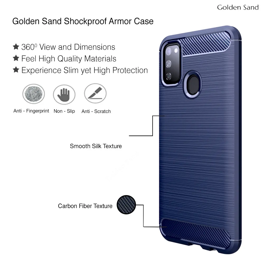 Carbon Fibre Series Shockproof Armor Back Cover for Samsung Galaxy M21 2021 Edition, Samsung Galaxy M21, M30s 6.4 inch, Blue