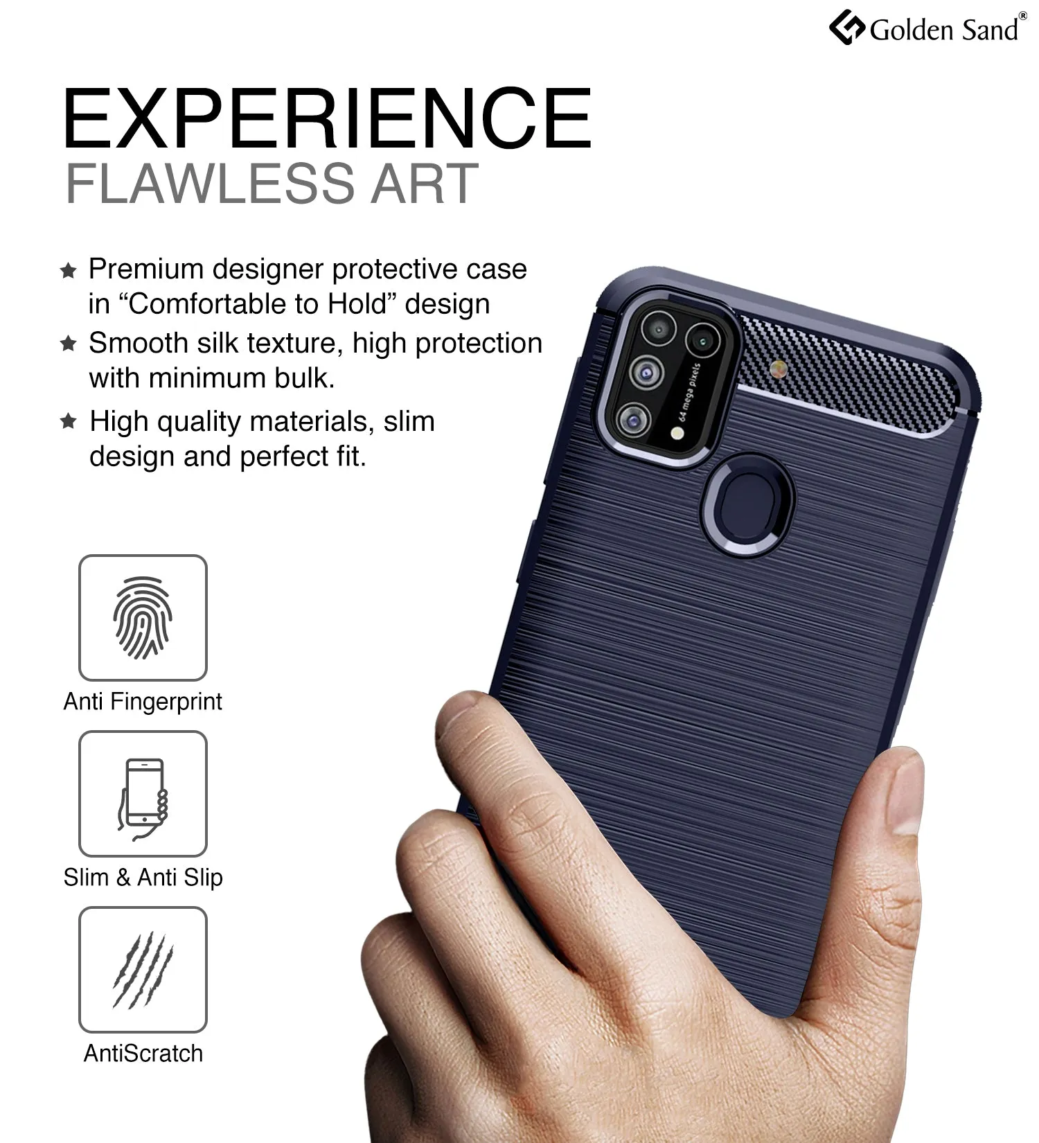 Carbon Fibre Series Shockproof Armor Back Cover for Samsung Galaxy M31, Samsung Galaxy F41 6.4 inch, Blue