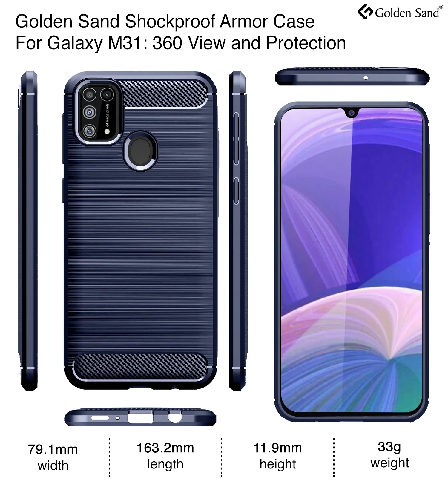 Carbon Fibre Series Shockproof Armor Back Cover for Samsung Galaxy M31, Samsung Galaxy F41 6.4 inch, Blue