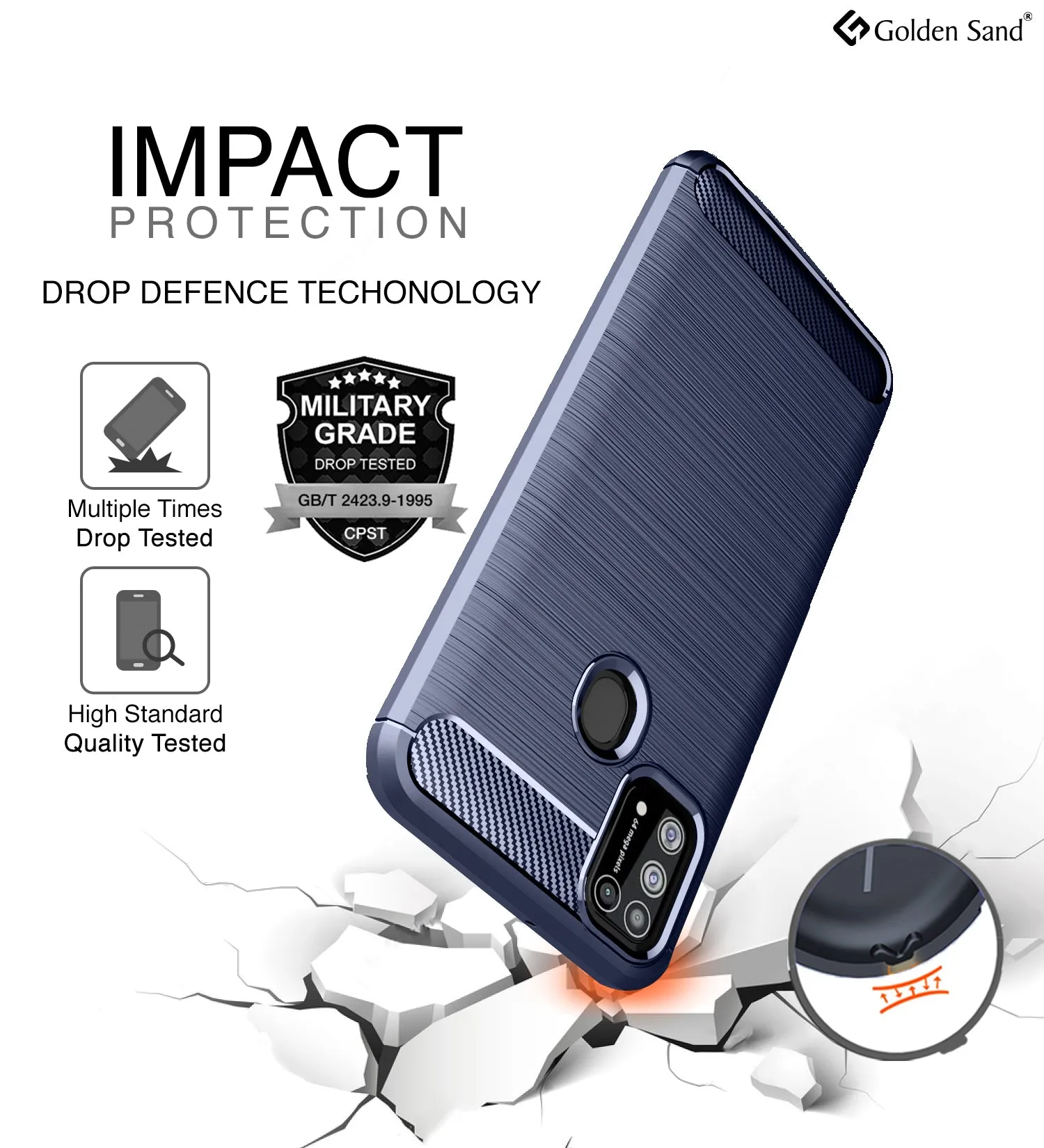 Carbon Fibre Series Shockproof Armor Back Cover for Samsung Galaxy M31, Samsung Galaxy F41 6.4 inch, Blue