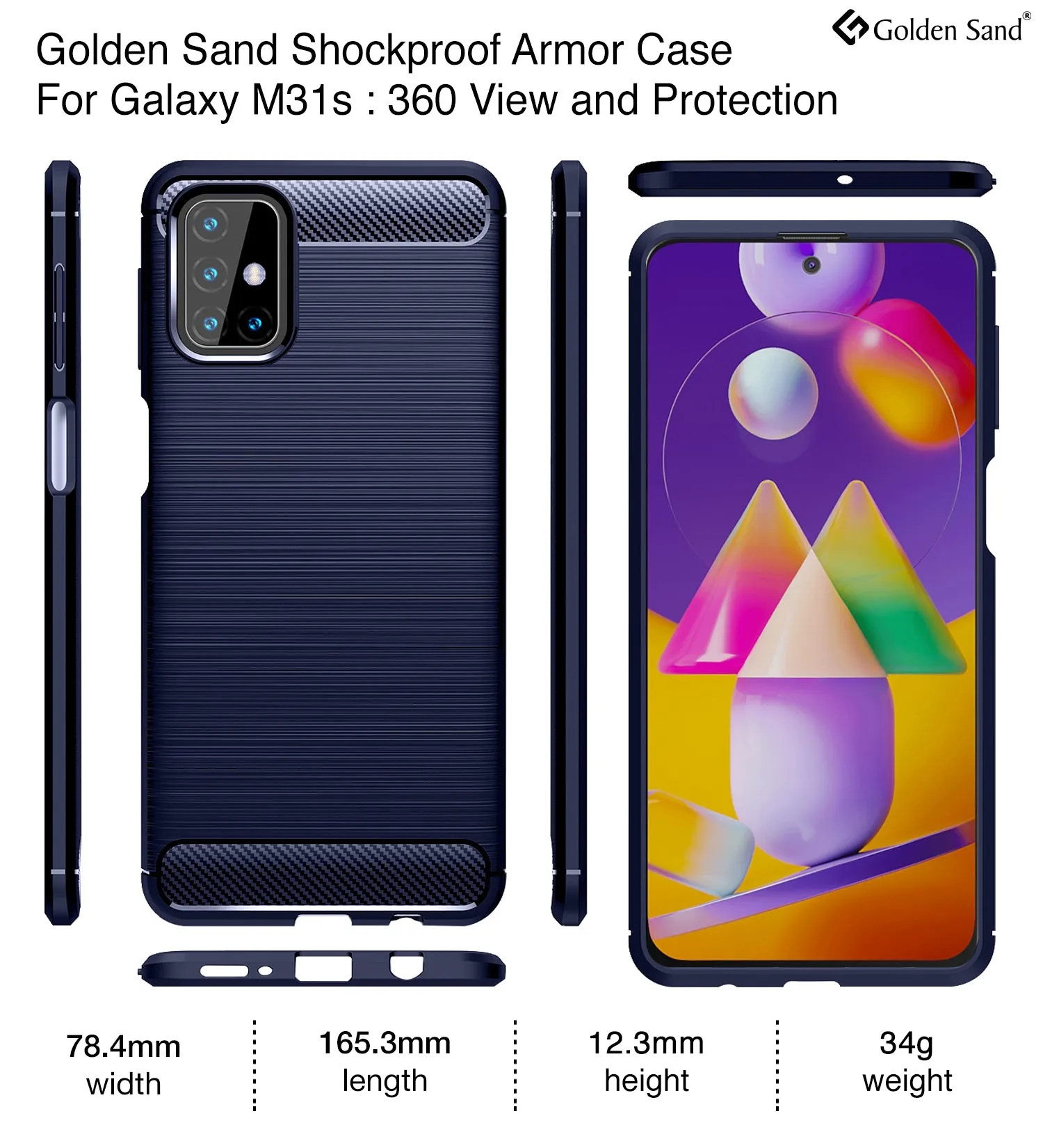 Carbon Fibre Series Shockproof Armor Back Cover for Samsung Galaxy M31s, Blue