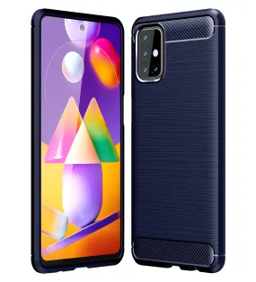 Carbon Fibre Series Shockproof Armor Back Cover for Samsung Galaxy M31s, Blue