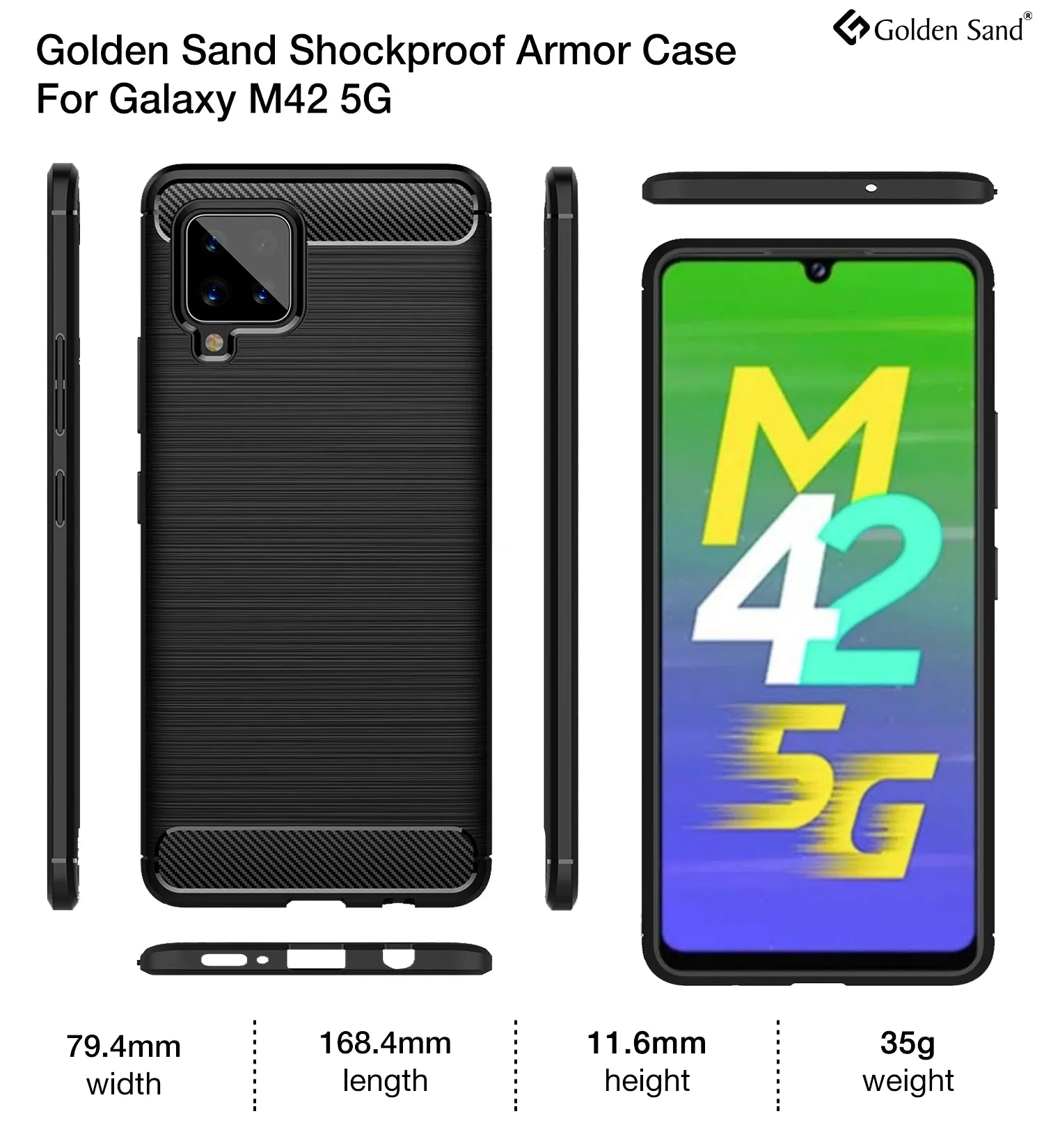 Carbon Fibre Series Shockproof Armor Back Cover for Samsung Galaxy M42 5G, Samsung Galaxy A42 5G, 6.6 inch, Black