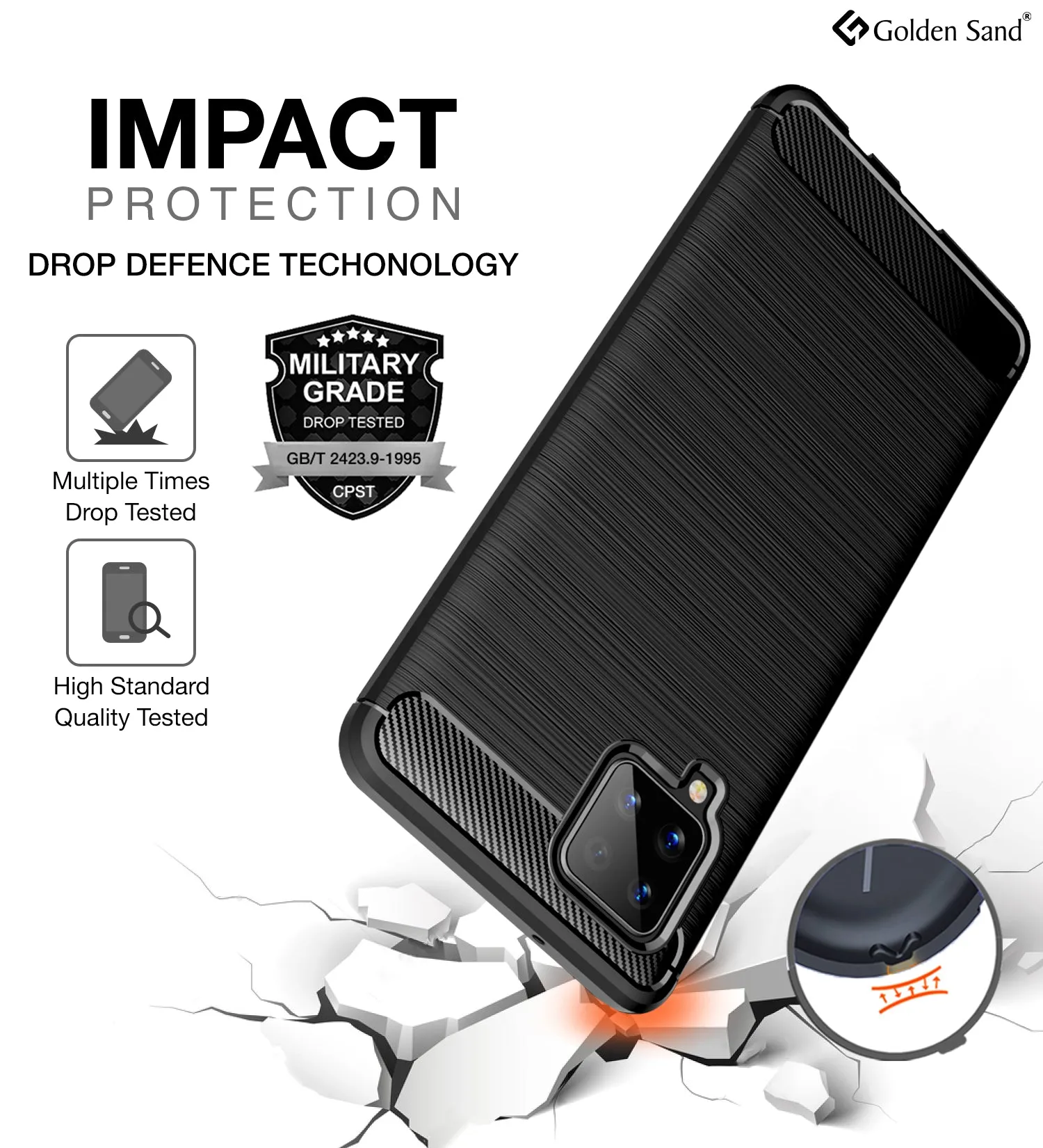 Carbon Fibre Series Shockproof Armor Back Cover for Samsung Galaxy M42 5G, Samsung Galaxy A42 5G, 6.6 inch, Black