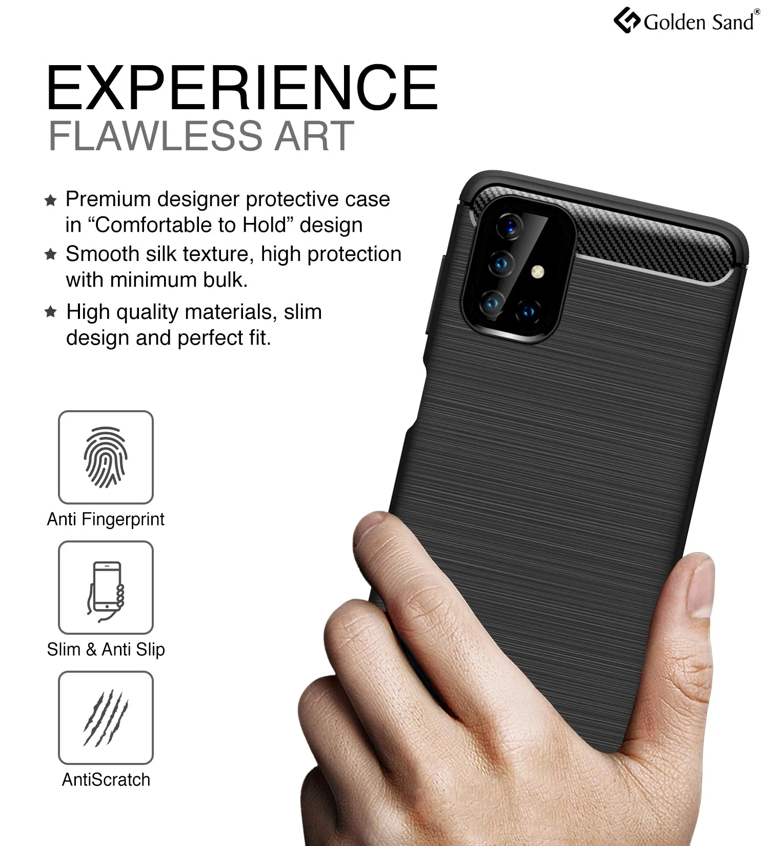 Carbon Fibre Series Shockproof Armor Back Cover for Samsung Galaxy M51, Black