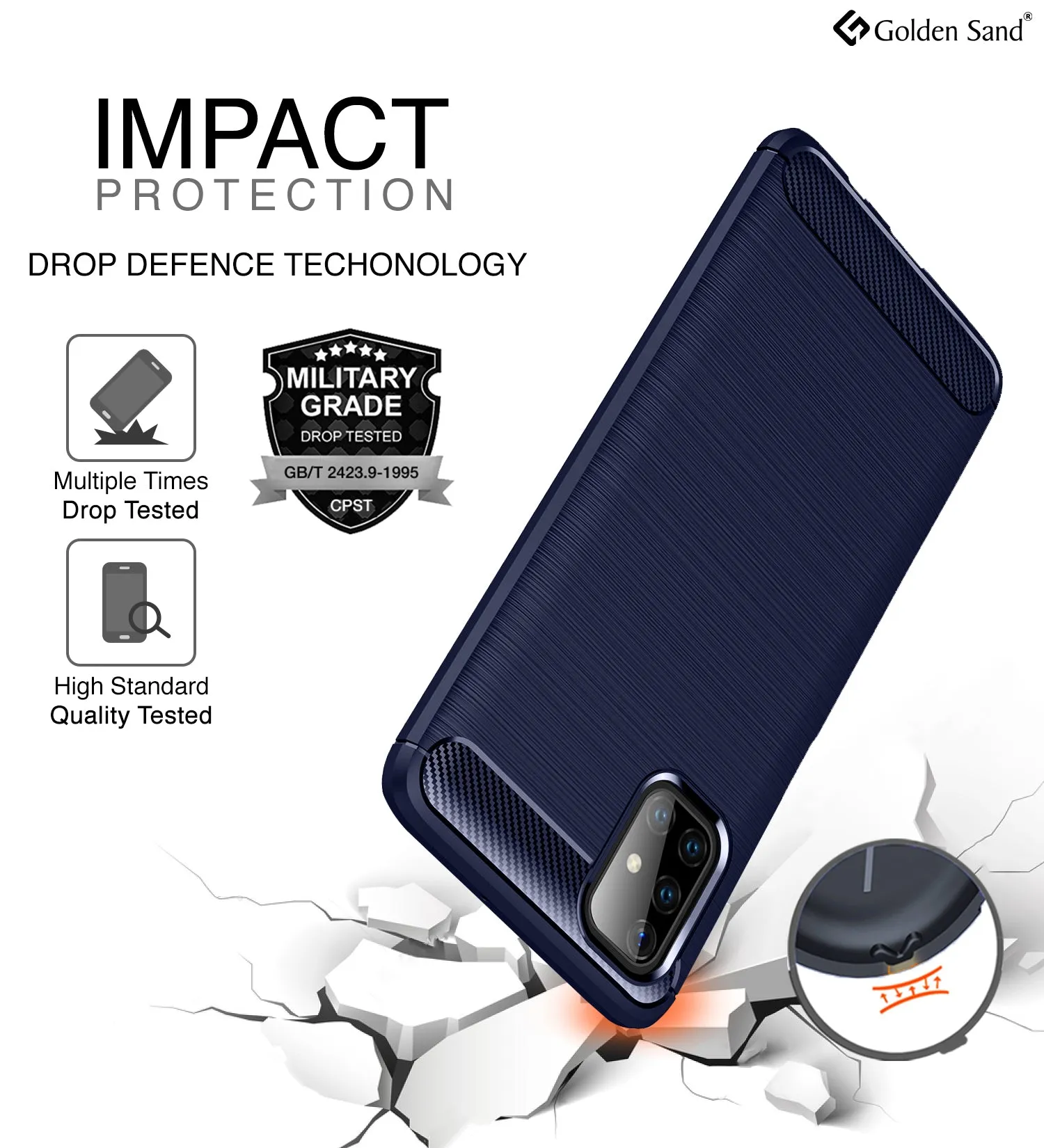 Carbon Fibre Series Shockproof Armor Back Cover for Samsung Galaxy M51, Blue