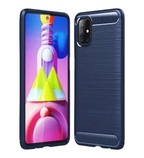 Carbon Fibre Series Shockproof Armor Back Cover for Samsung Galaxy M51, Blue