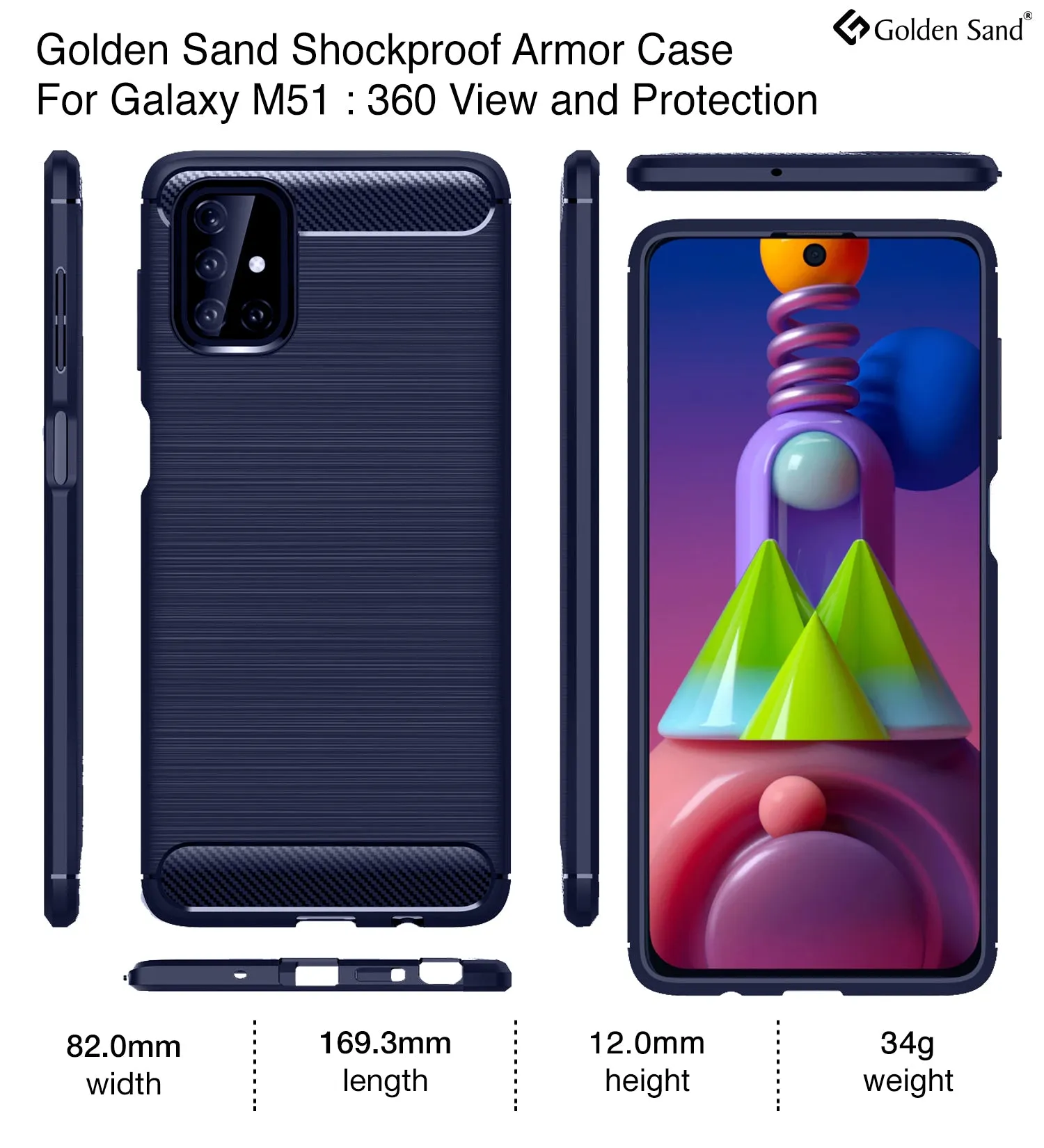 Carbon Fibre Series Shockproof Armor Back Cover for Samsung Galaxy M51, Blue