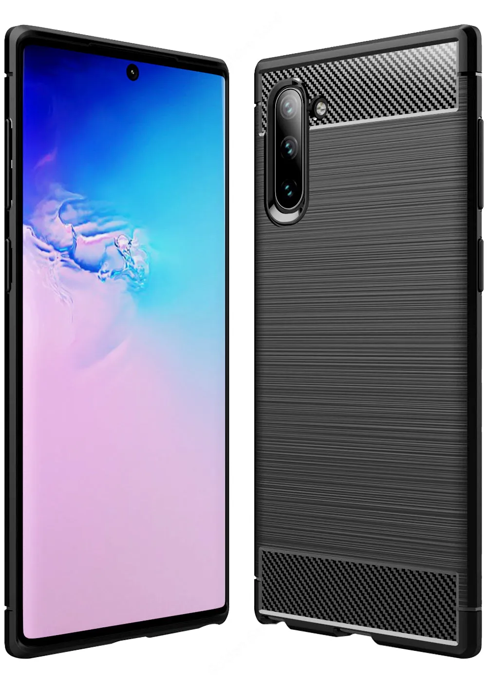 Carbon Fibre Series Shockproof Armor Back Cover for Samsung Galaxy Note 10 6.7 inch, Black