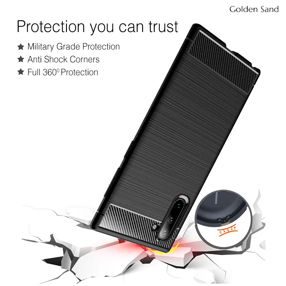 Carbon Fibre Series Shockproof Armor Back Cover for Samsung Galaxy Note 10 6.7 inch, Black