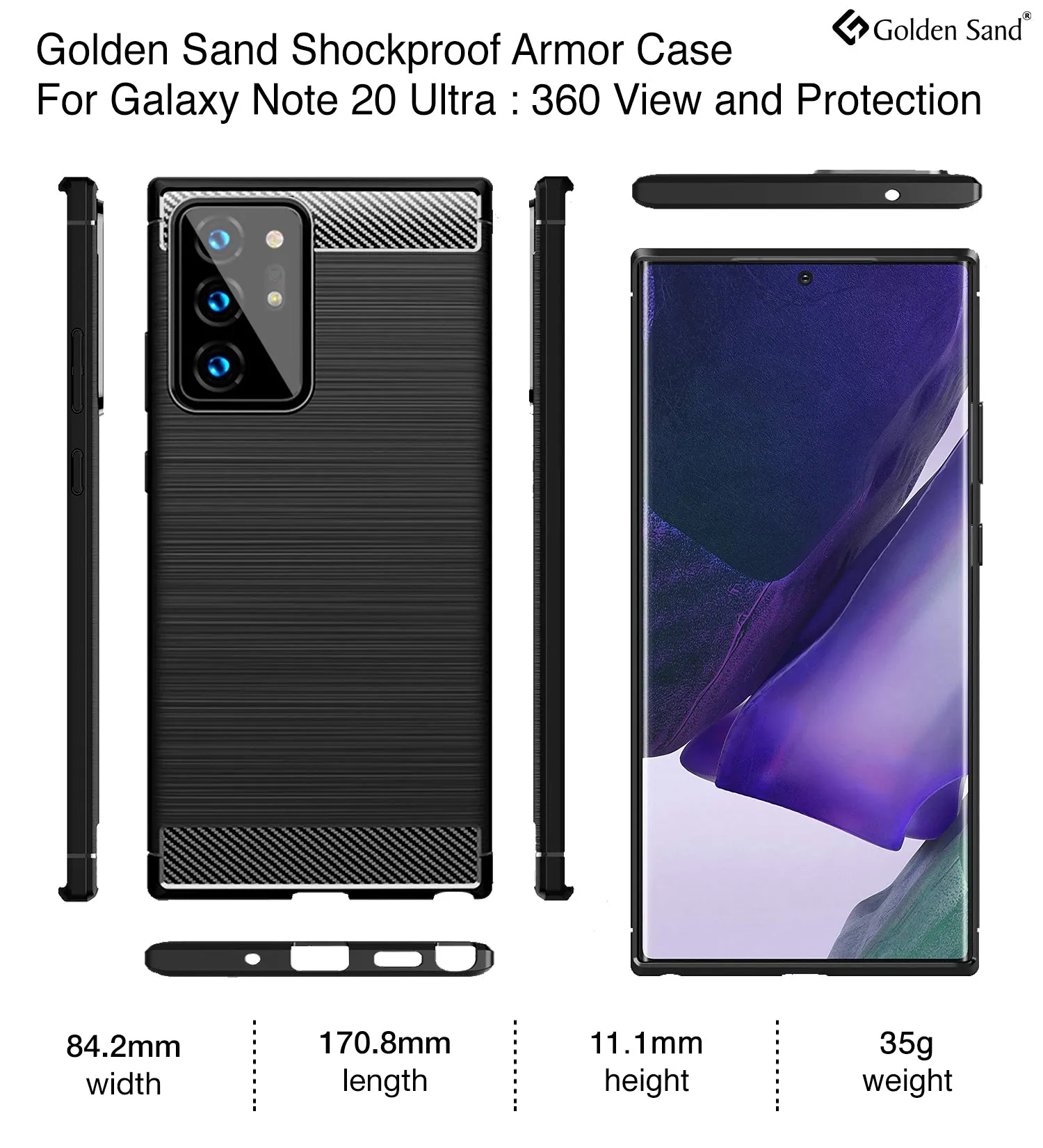 Carbon Fibre Series Shockproof Armor Back Cover for Samsung Galaxy Note 20 Ultra, Black