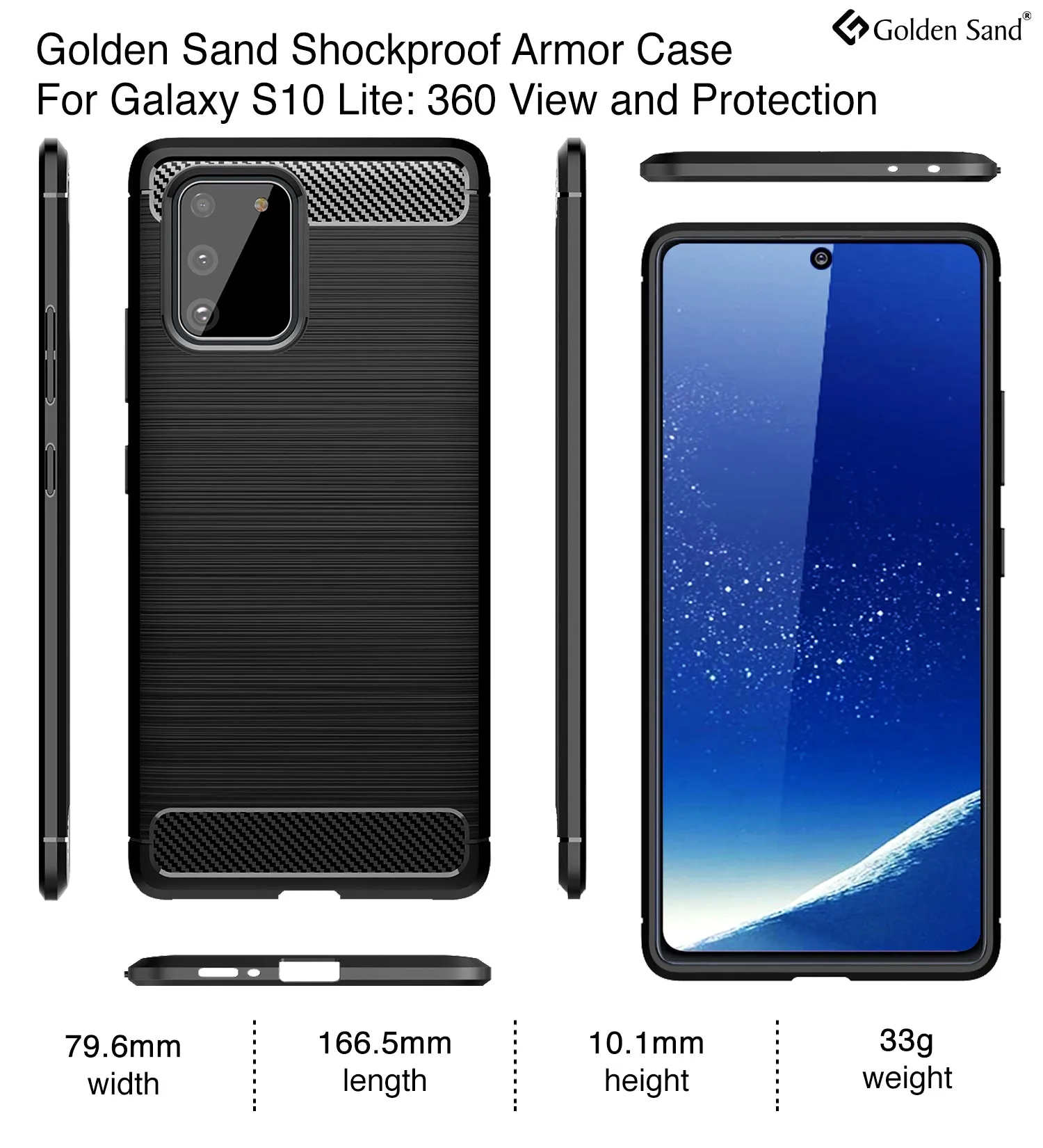 Carbon Fibre Series Shockproof Armor Back Cover for Samsung Galaxy S10 Lite 6.7 inch, Black