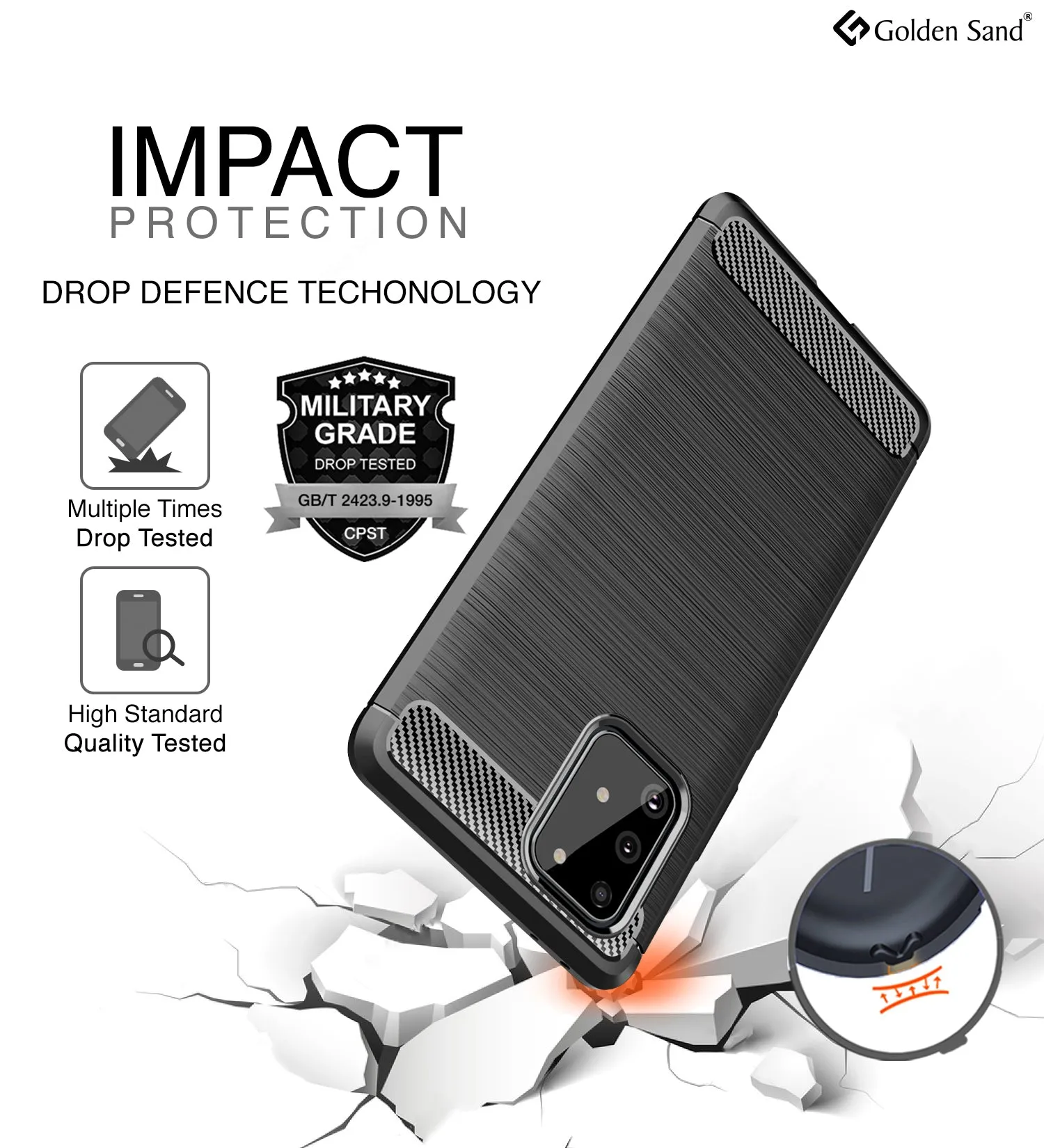 Carbon Fibre Series Shockproof Armor Back Cover for Samsung Galaxy S10 Lite 6.7 inch, Black
