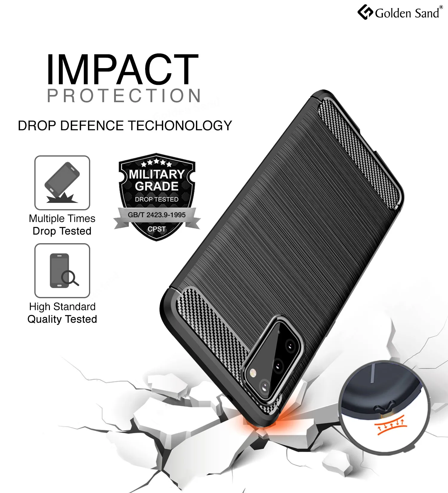 Carbon Fibre Series Shockproof Armor Back Cover for Samsung Galaxy S20 6.2 inch, Black
