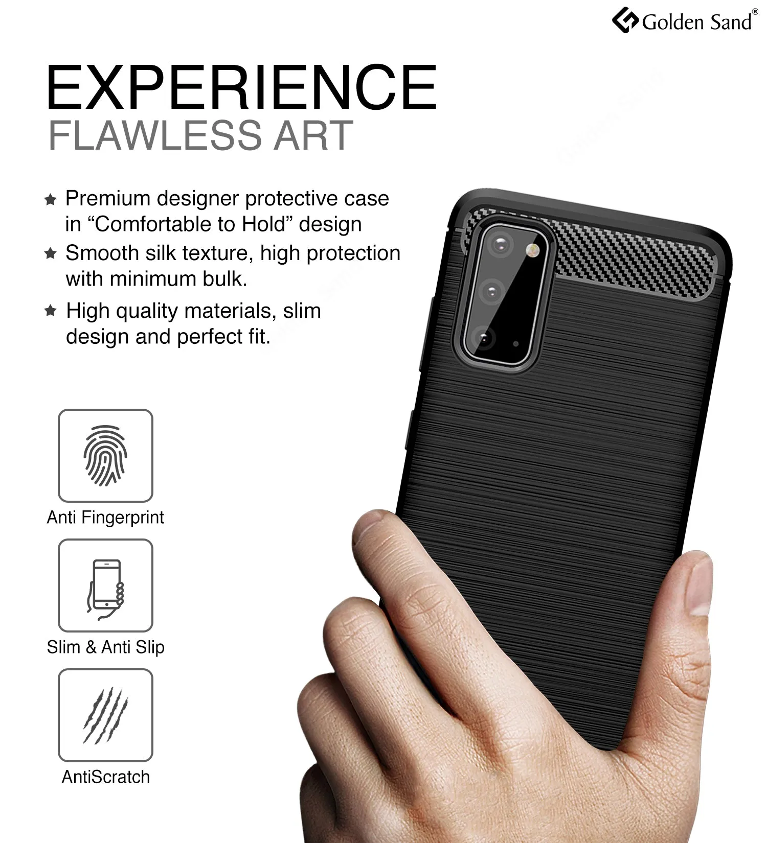 Carbon Fibre Series Shockproof Armor Back Cover for Samsung Galaxy S20 6.2 inch, Black