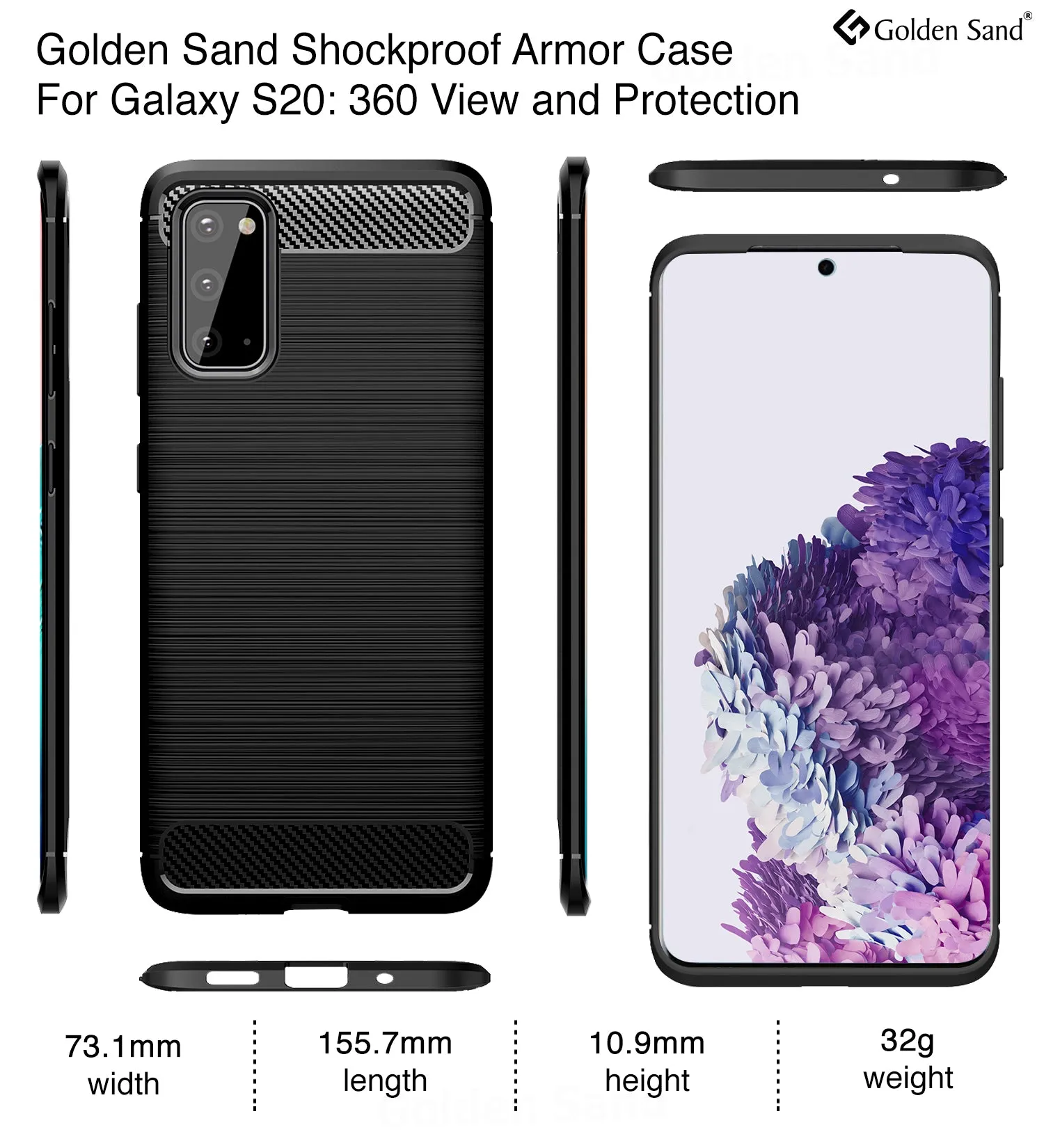 Carbon Fibre Series Shockproof Armor Back Cover for Samsung Galaxy S20 6.2 inch, Black