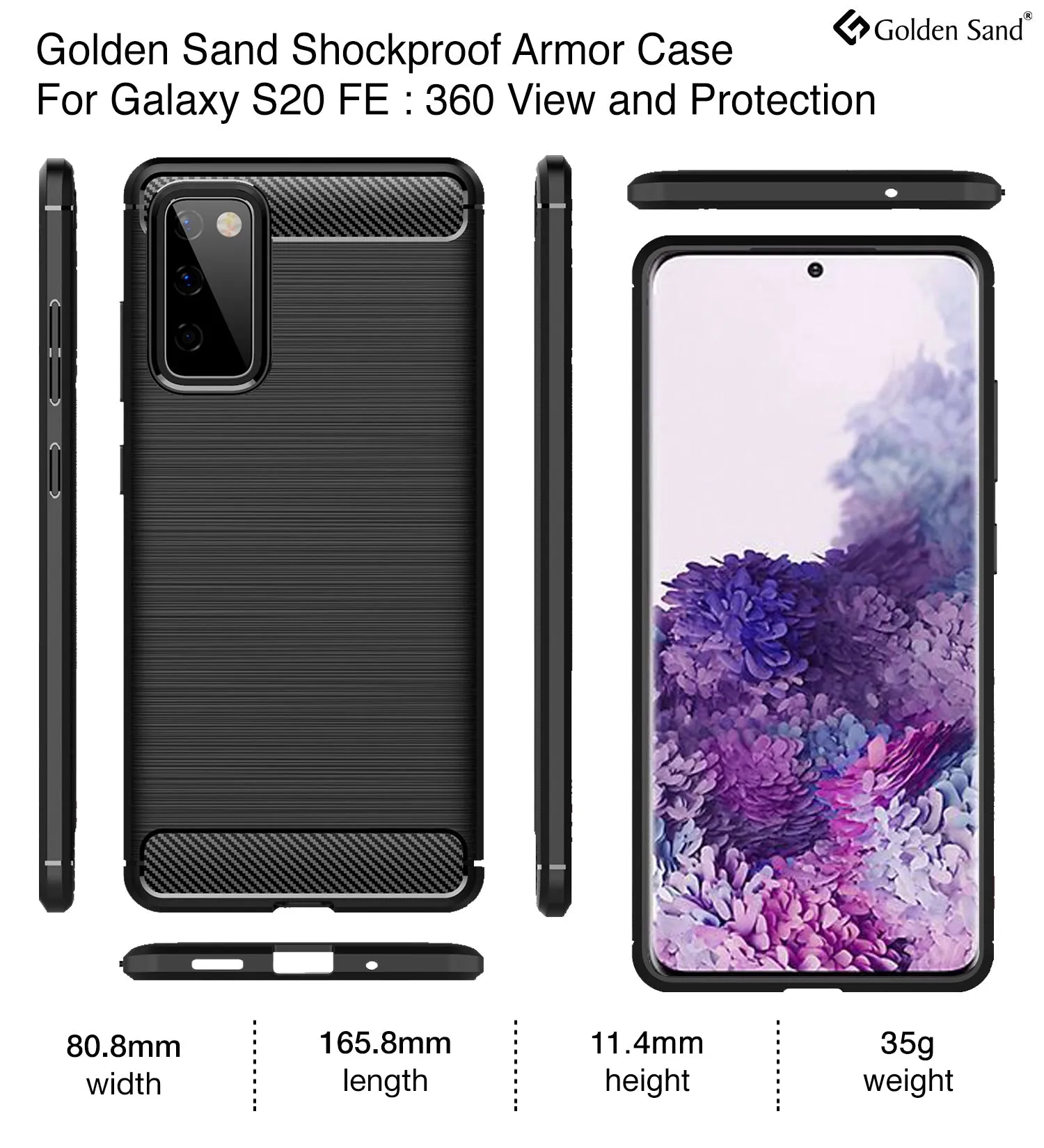 Carbon Fibre Series Shockproof Armor Back Cover for Samsung Galaxy S20 FE, Samsung Galaxy S20 FE 5G, Black