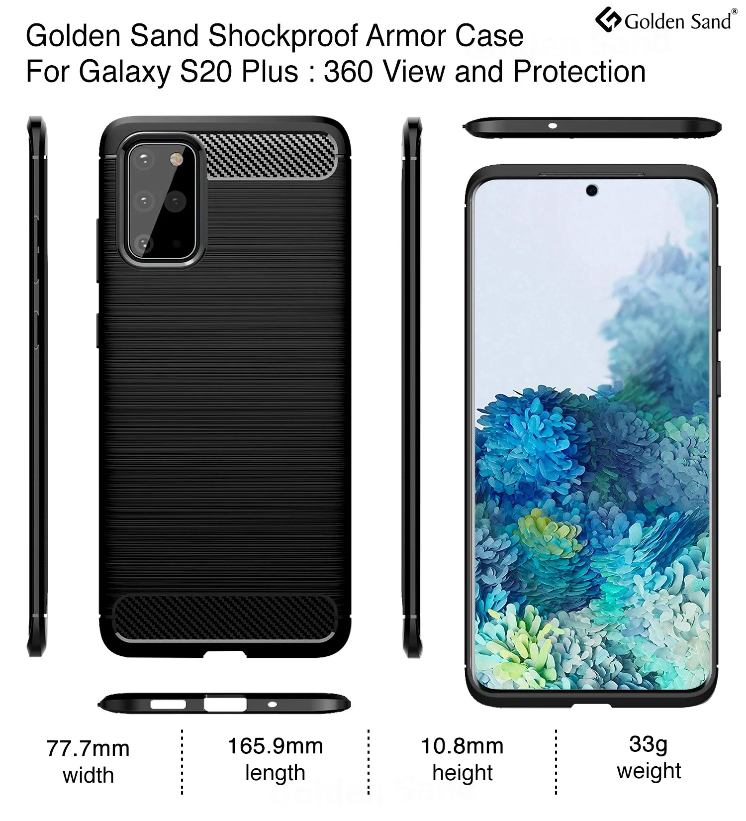 Carbon Fibre Series Shockproof Armor Back Cover for Samsung Galaxy S20 Plus 6.7 inch, Black