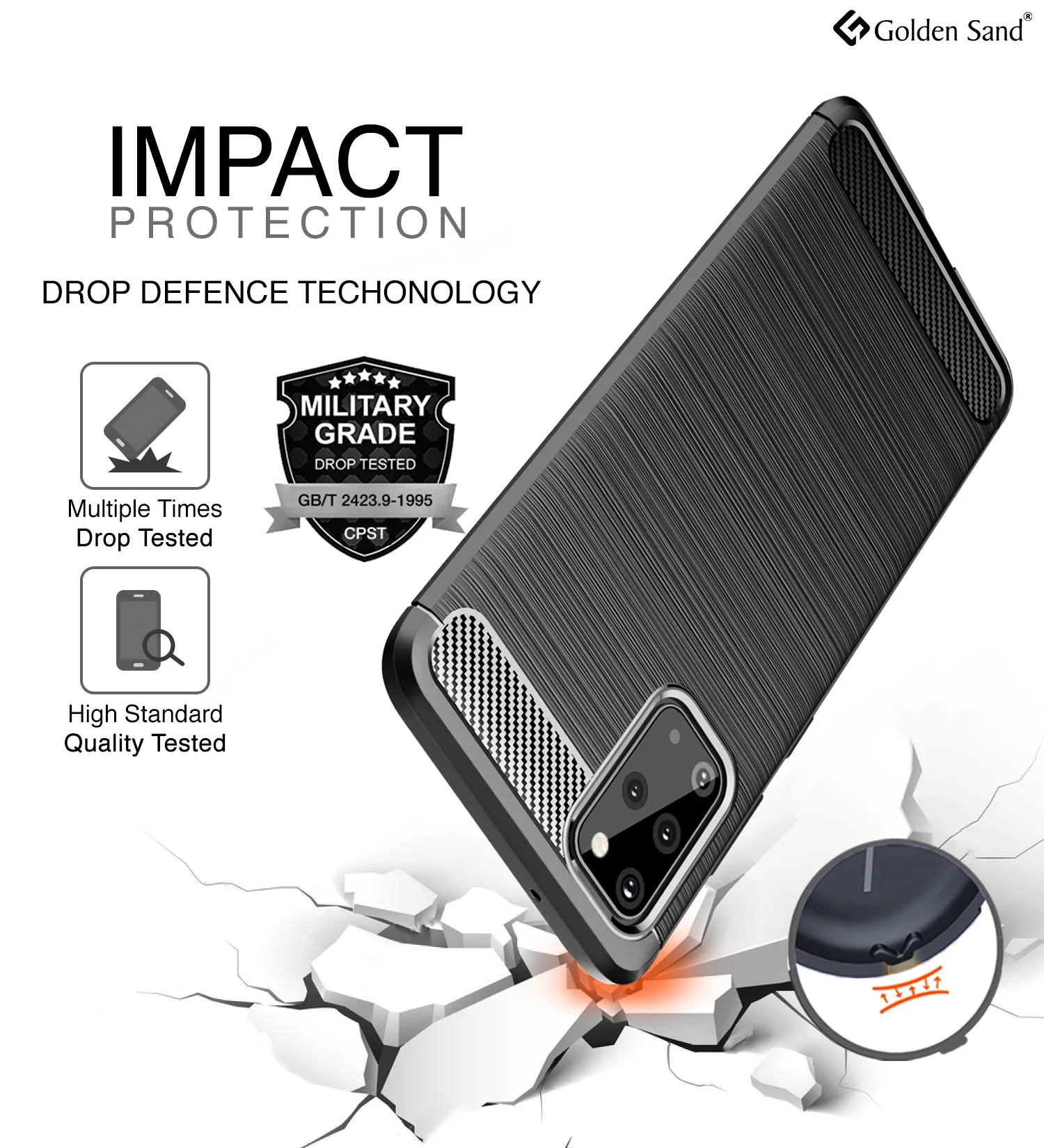 Carbon Fibre Series Shockproof Armor Back Cover for Samsung Galaxy S20 Plus 6.7 inch, Black