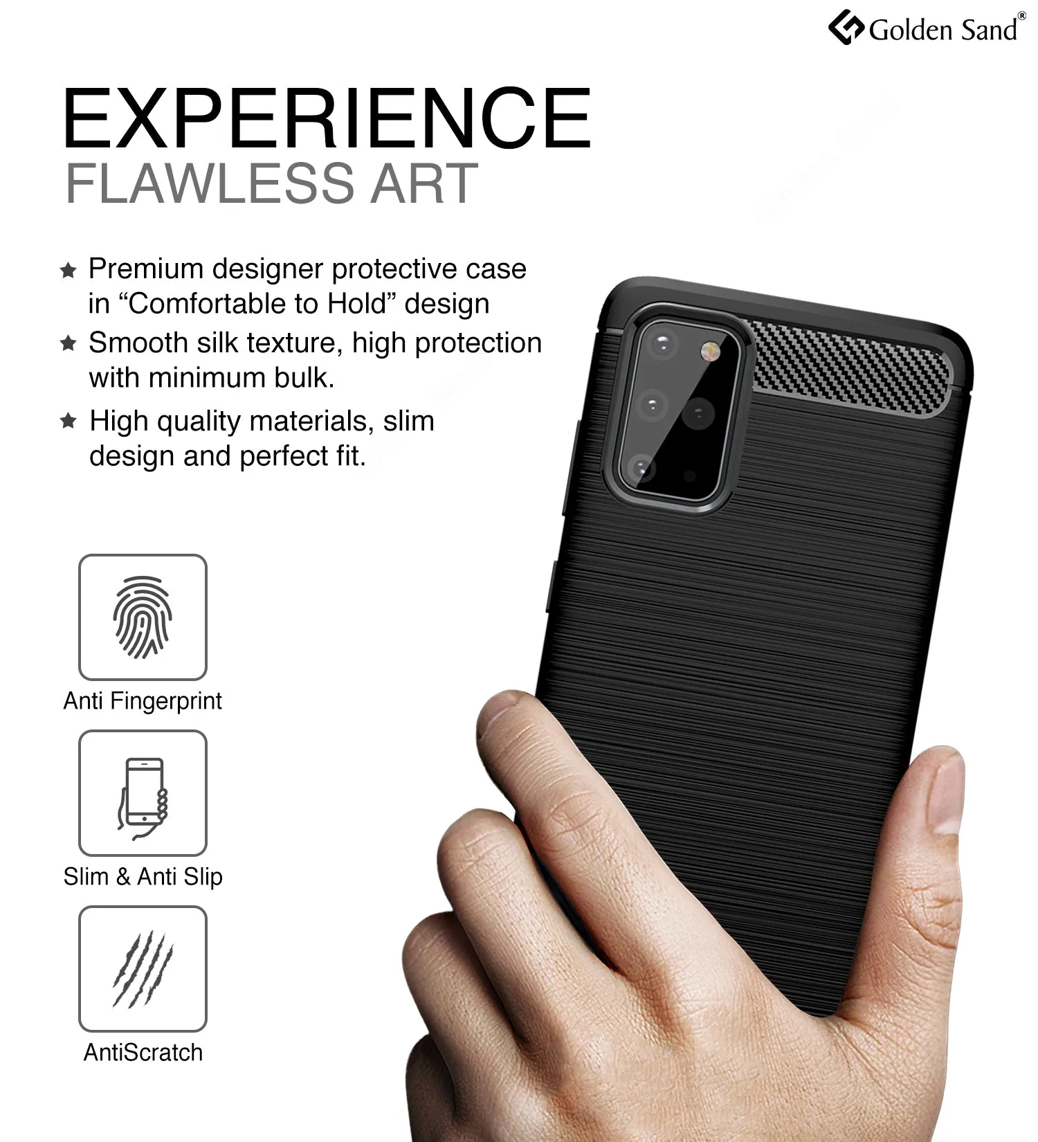 Carbon Fibre Series Shockproof Armor Back Cover for Samsung Galaxy S20 Plus 6.7 inch, Black