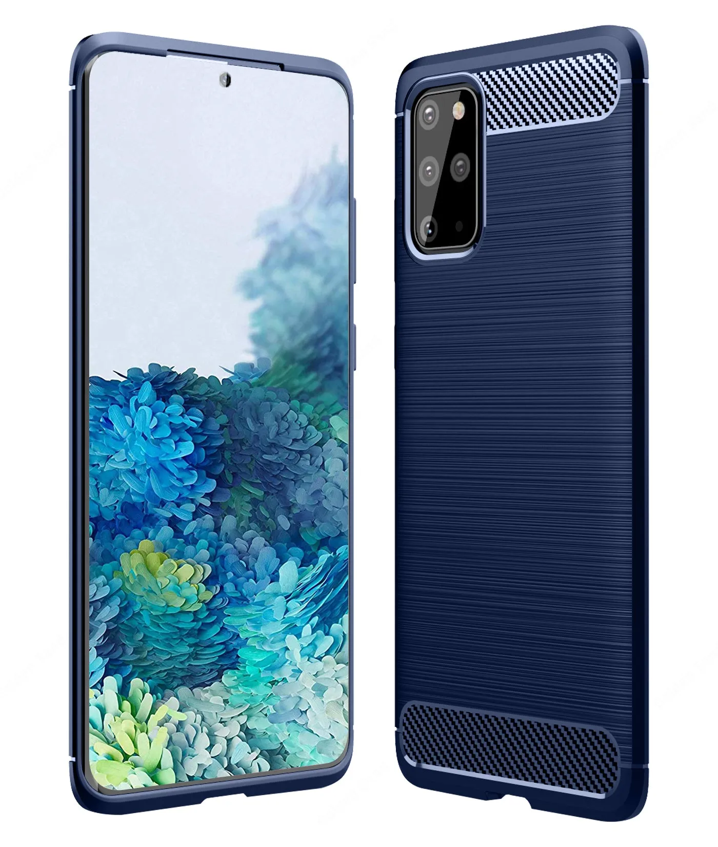 Carbon Fibre Series Shockproof Armor Back Cover for Samsung Galaxy S20 Plus 6.7 inch, Blue