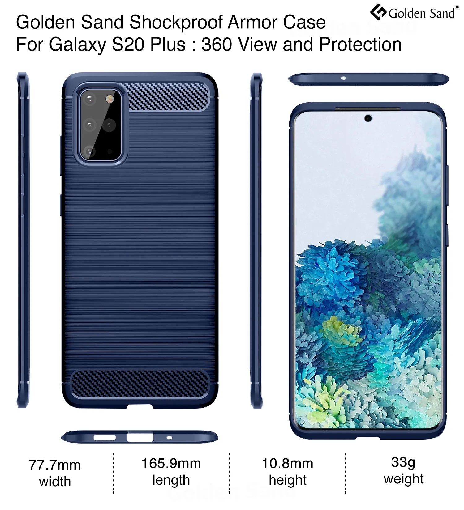 Carbon Fibre Series Shockproof Armor Back Cover for Samsung Galaxy S20 Plus 6.7 inch, Blue