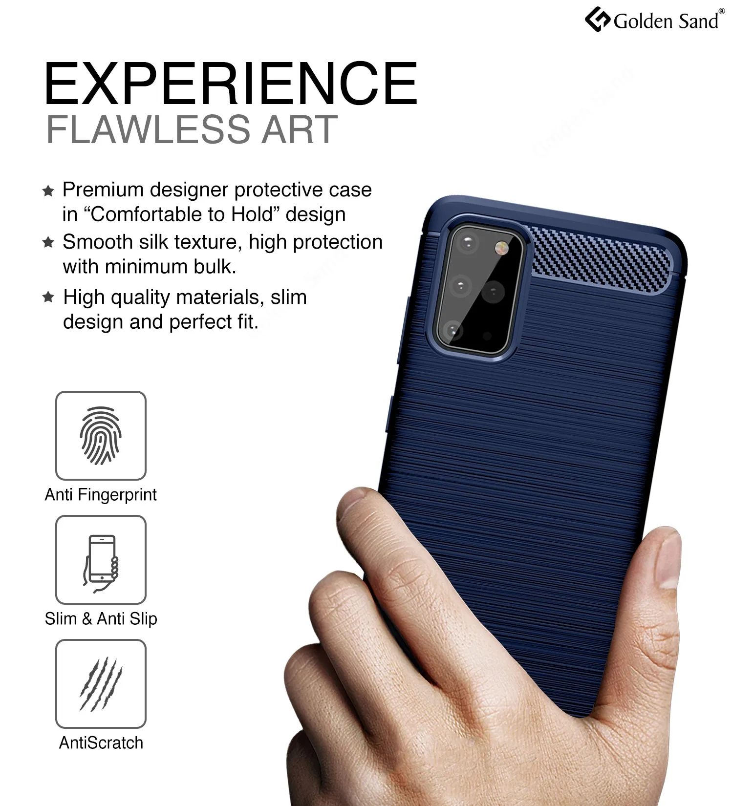 Carbon Fibre Series Shockproof Armor Back Cover for Samsung Galaxy S20 Plus 6.7 inch, Blue