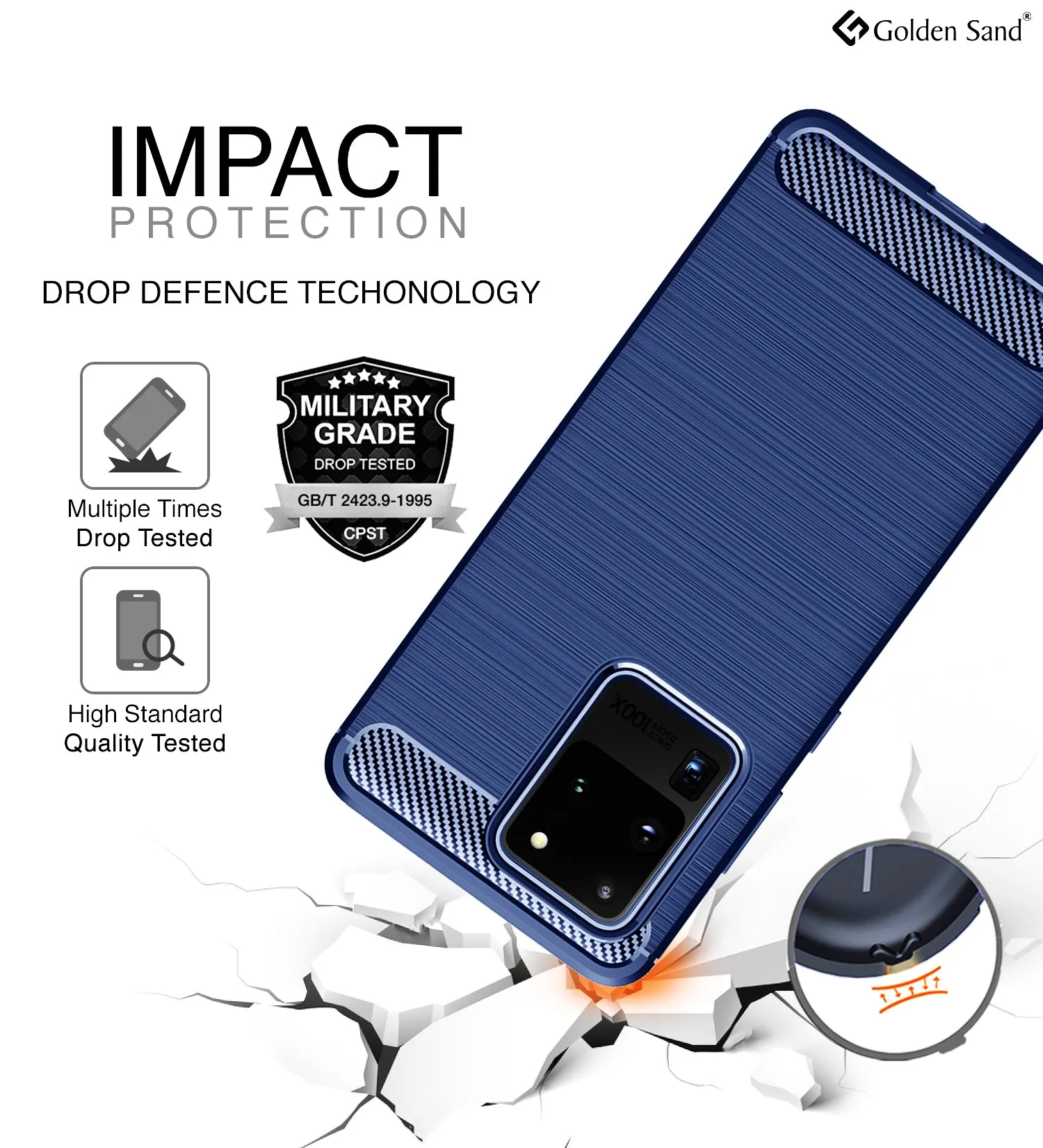 Carbon Fibre Series Shockproof Armor Back Cover for Samsung Galaxy S20 Ultra 6.9 inch, Blue