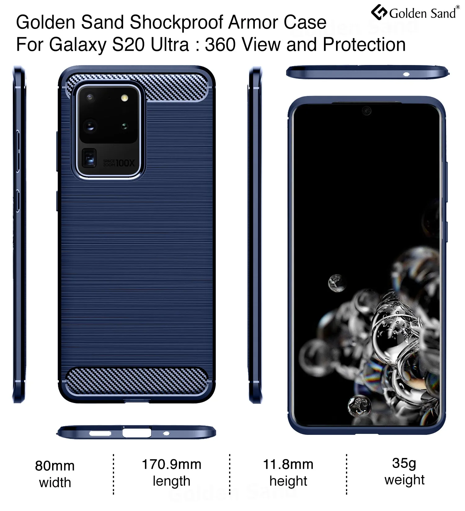 Carbon Fibre Series Shockproof Armor Back Cover for Samsung Galaxy S20 Ultra 6.9 inch, Blue