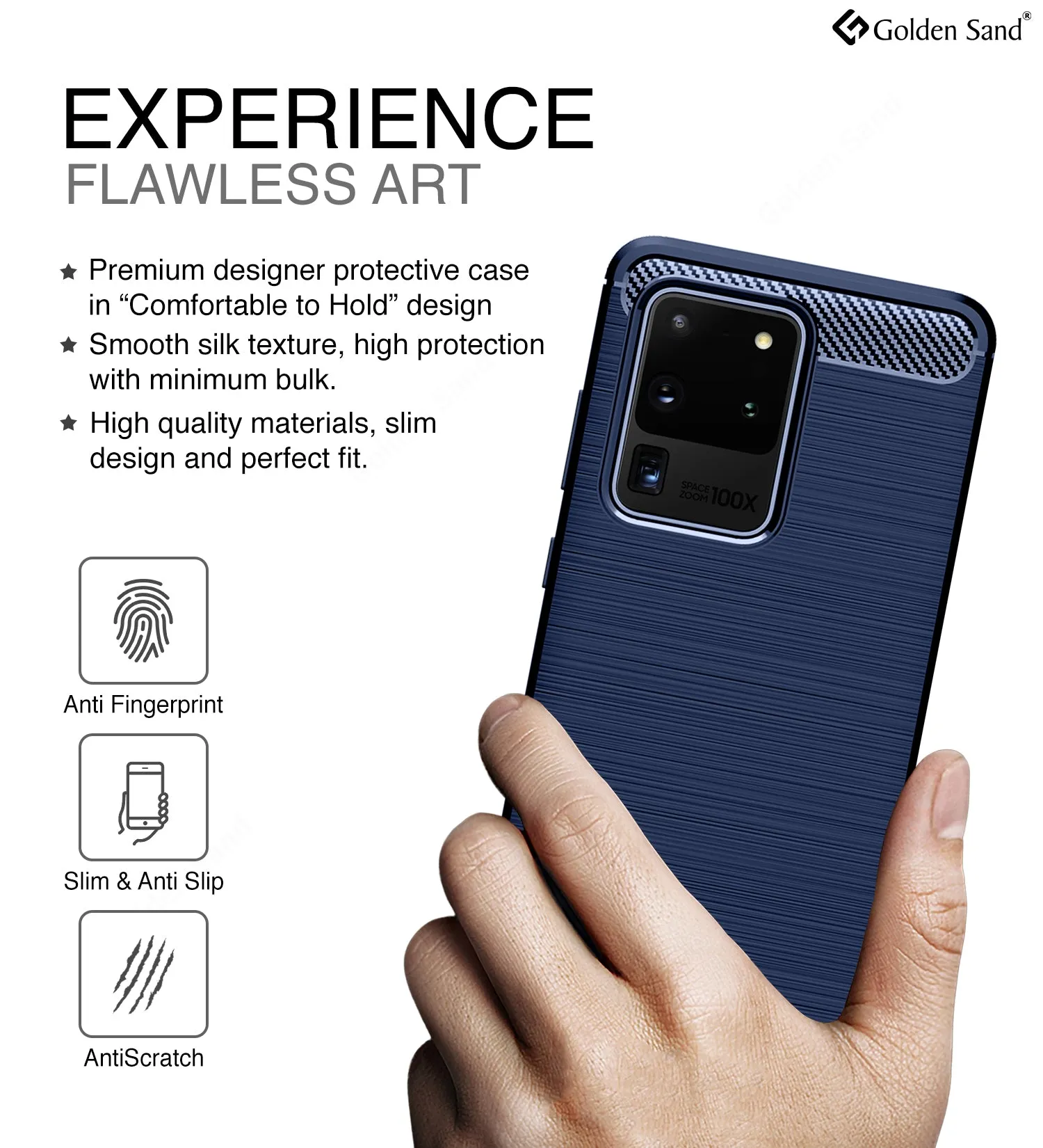 Carbon Fibre Series Shockproof Armor Back Cover for Samsung Galaxy S20 Ultra 6.9 inch, Blue