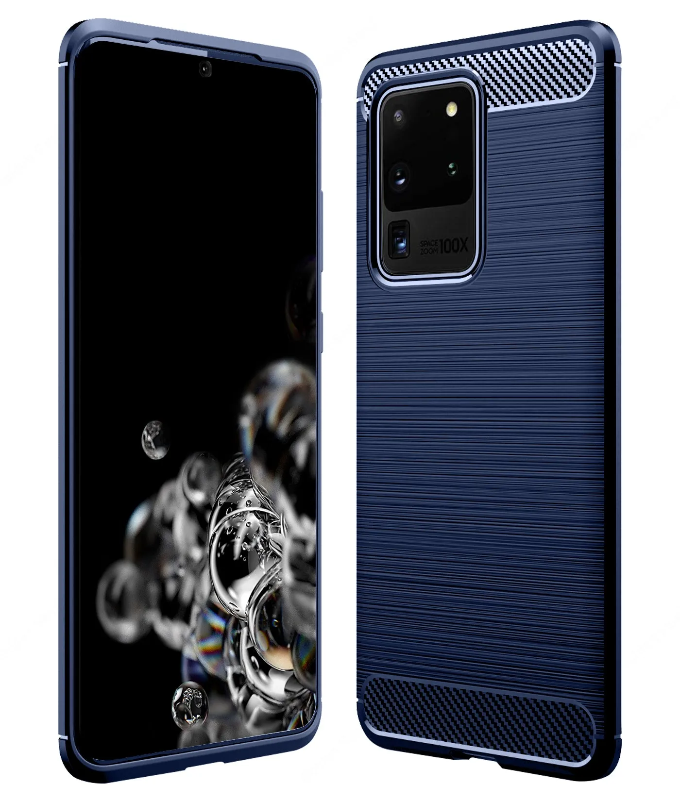 Carbon Fibre Series Shockproof Armor Back Cover for Samsung Galaxy S20 Ultra 6.9 inch, Blue