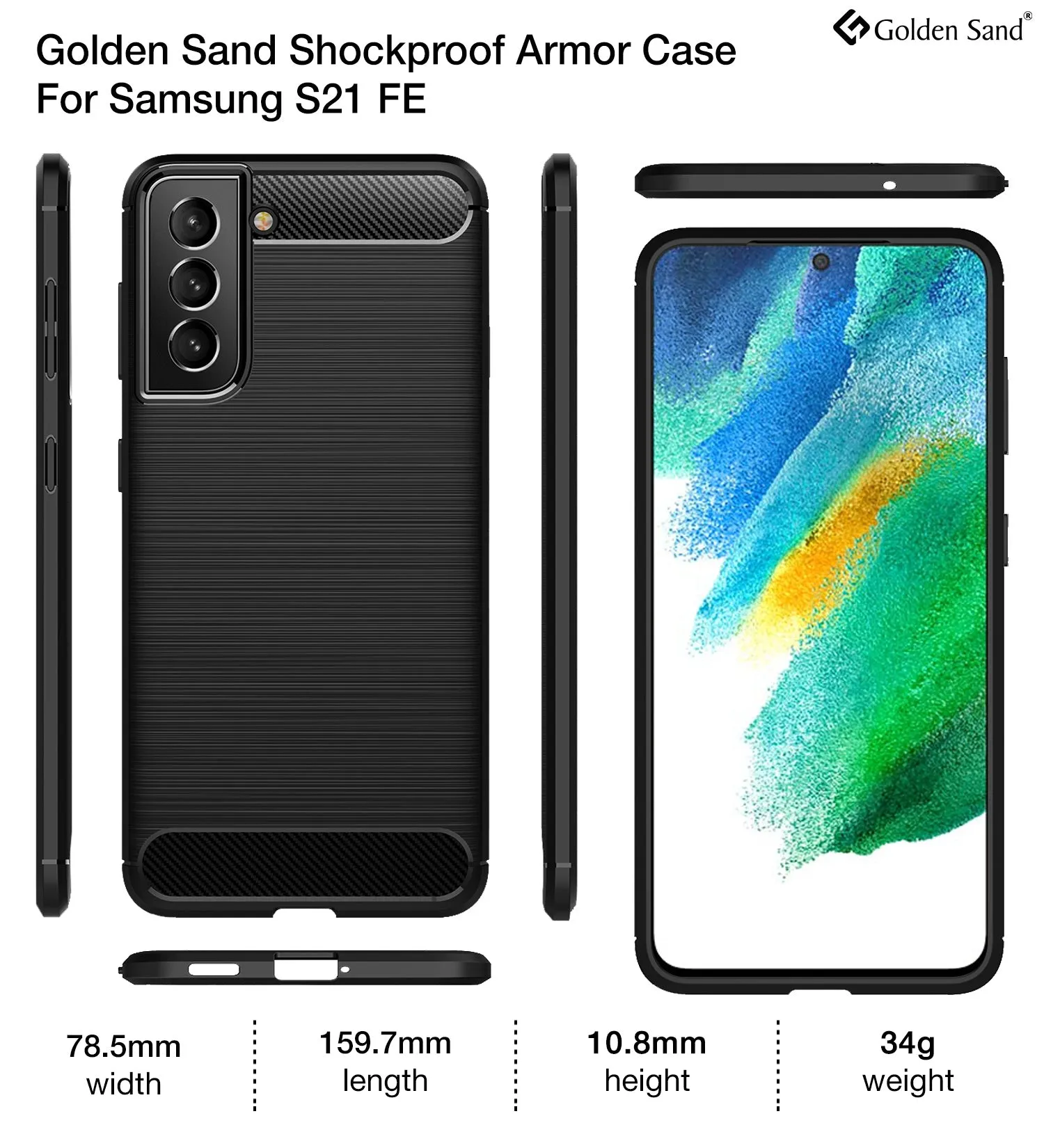 Carbon Fibre Series Shockproof Armor Back Cover for Samsung Galaxy S21 FE 5G, Samsung Galaxy S21 FE 5G 2023 (Snapdragon 888), 6.41 inch, Black