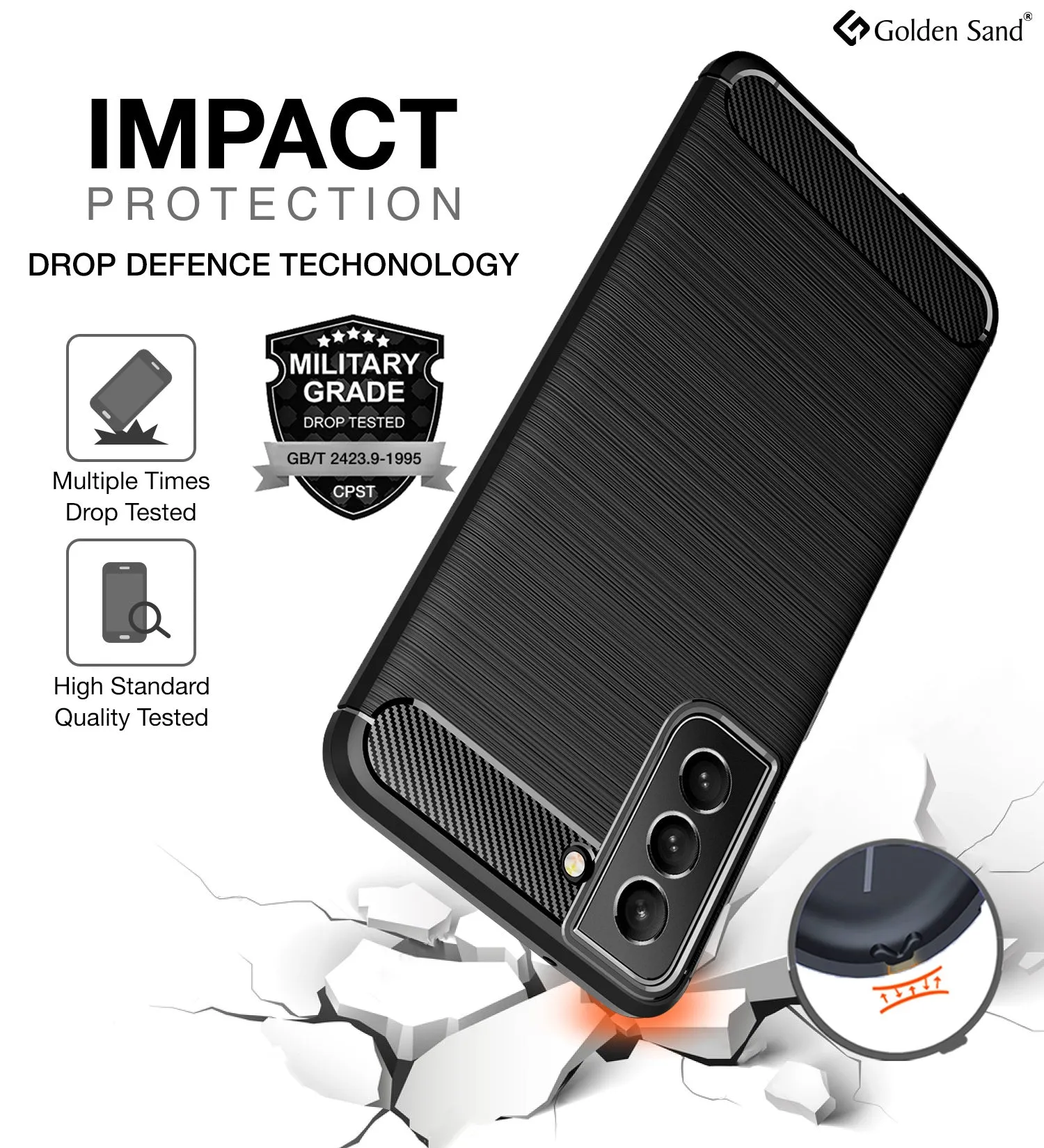 Carbon Fibre Series Shockproof Armor Back Cover for Samsung Galaxy S21 FE 5G, Samsung Galaxy S21 FE 5G 2023 (Snapdragon 888), 6.41 inch, Black