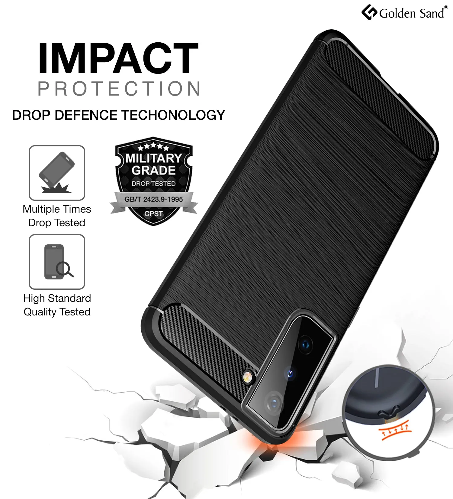 Carbon Fibre Series Shockproof Armor Back Cover for Samsung Galaxy S21 Plus, 6.7 inch, Black