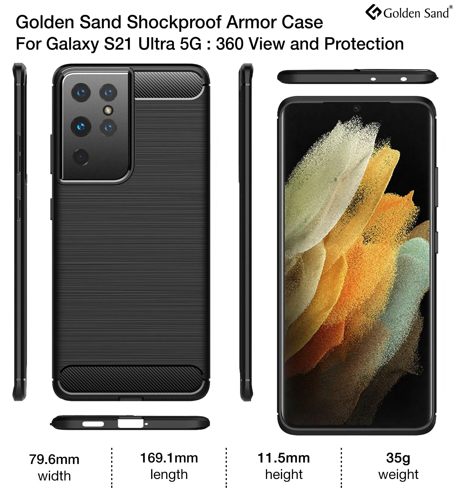 Carbon Fibre Series Shockproof Armor Back Cover for Samsung Galaxy S21 Ultra, 6.8 inch, Black