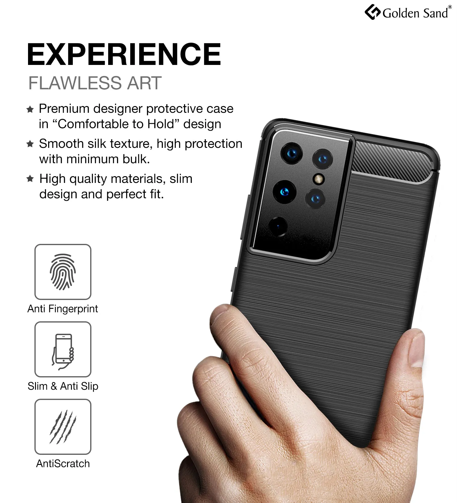 Carbon Fibre Series Shockproof Armor Back Cover for Samsung Galaxy S21 Ultra, 6.8 inch, Black