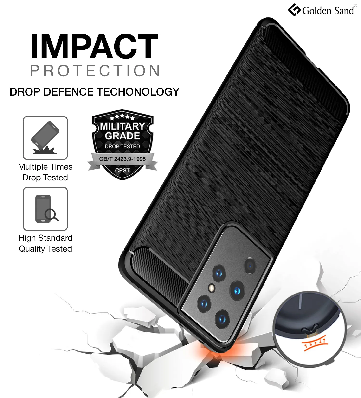 Carbon Fibre Series Shockproof Armor Back Cover for Samsung Galaxy S21 Ultra, 6.8 inch, Black
