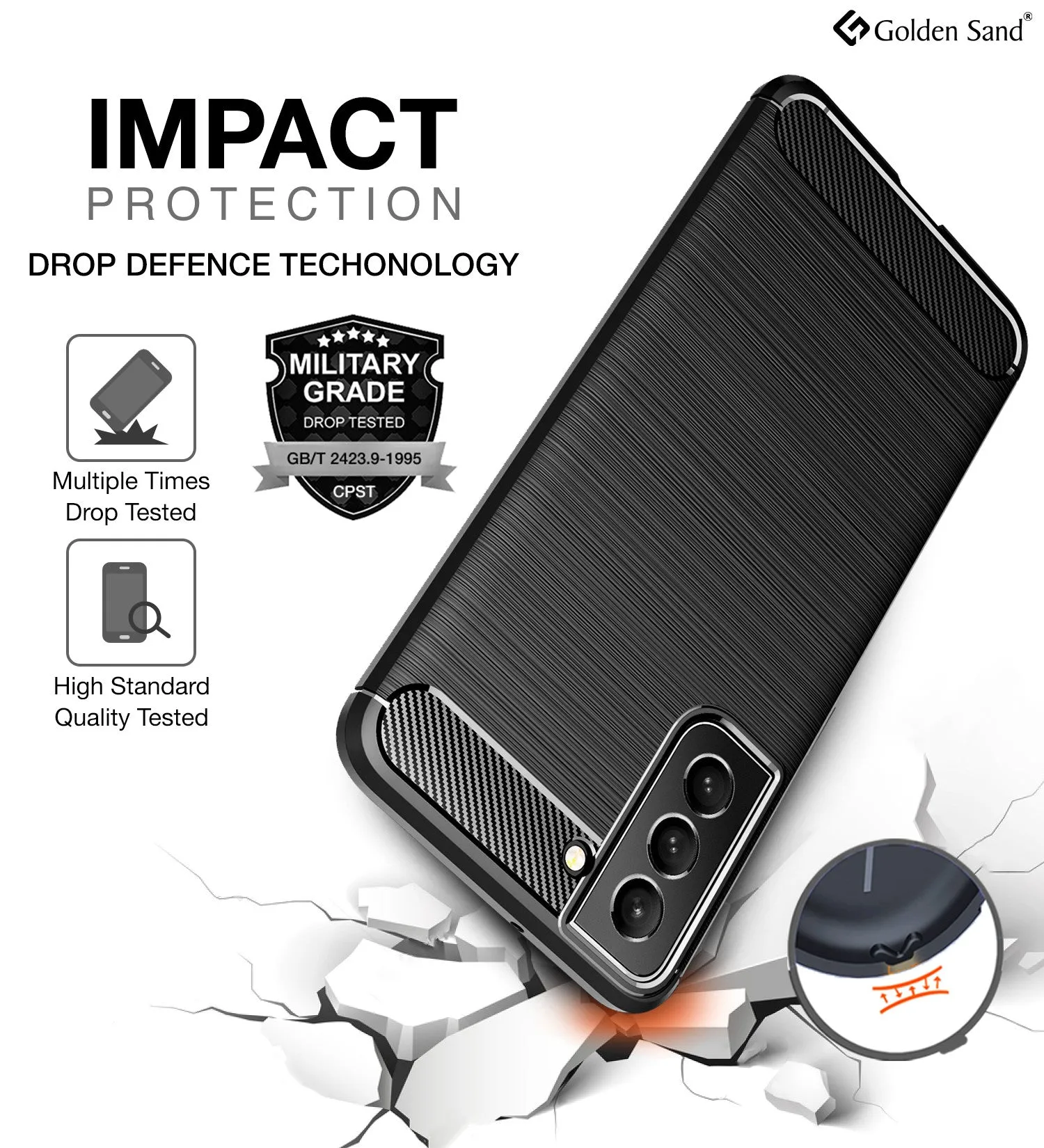 Carbon Fibre Series Shockproof Armor Back Cover for Samsung Galaxy S22  Plus 5G, 6.6 inch, Black