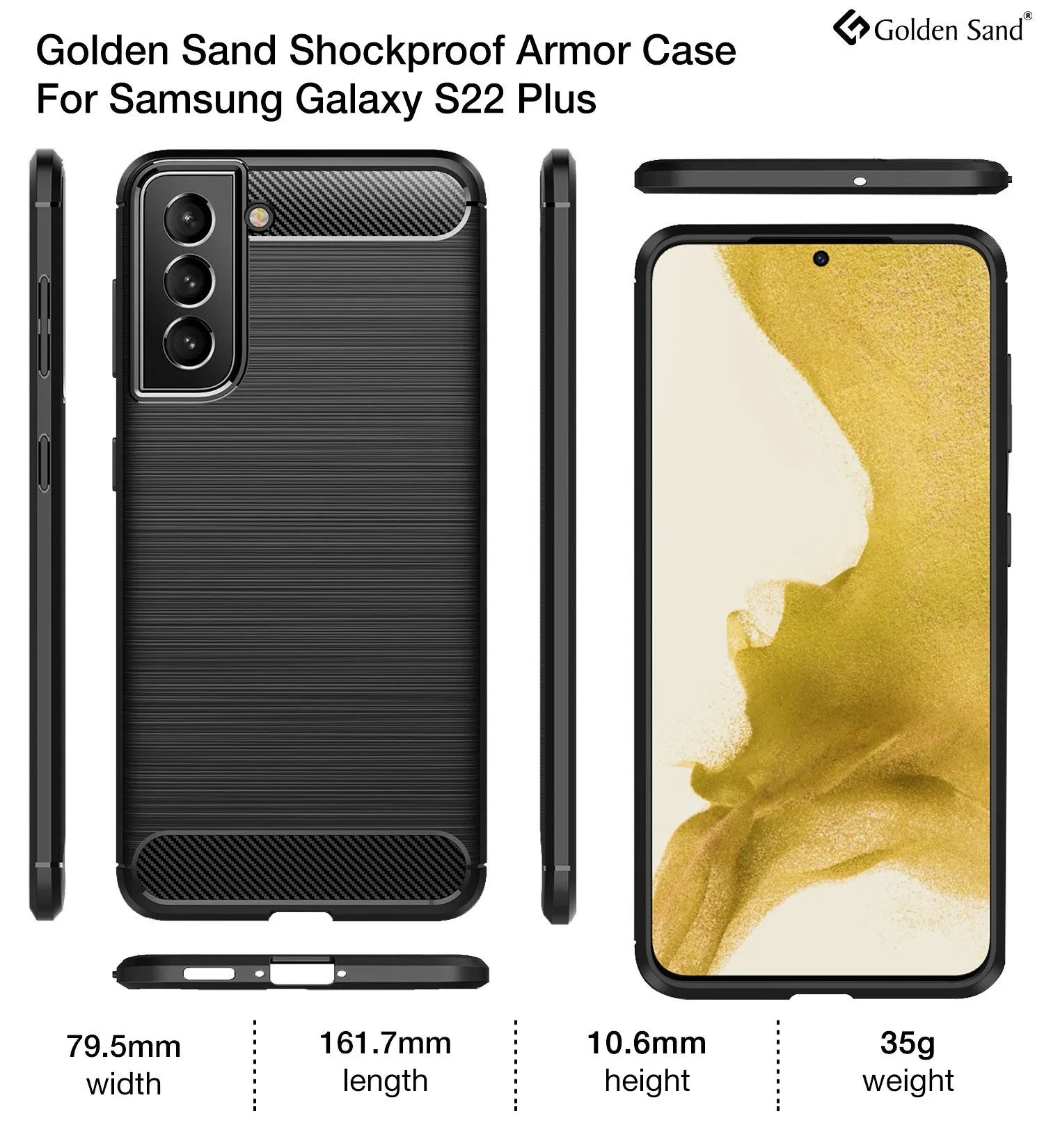 Carbon Fibre Series Shockproof Armor Back Cover for Samsung Galaxy S22  Plus 5G, 6.6 inch, Black