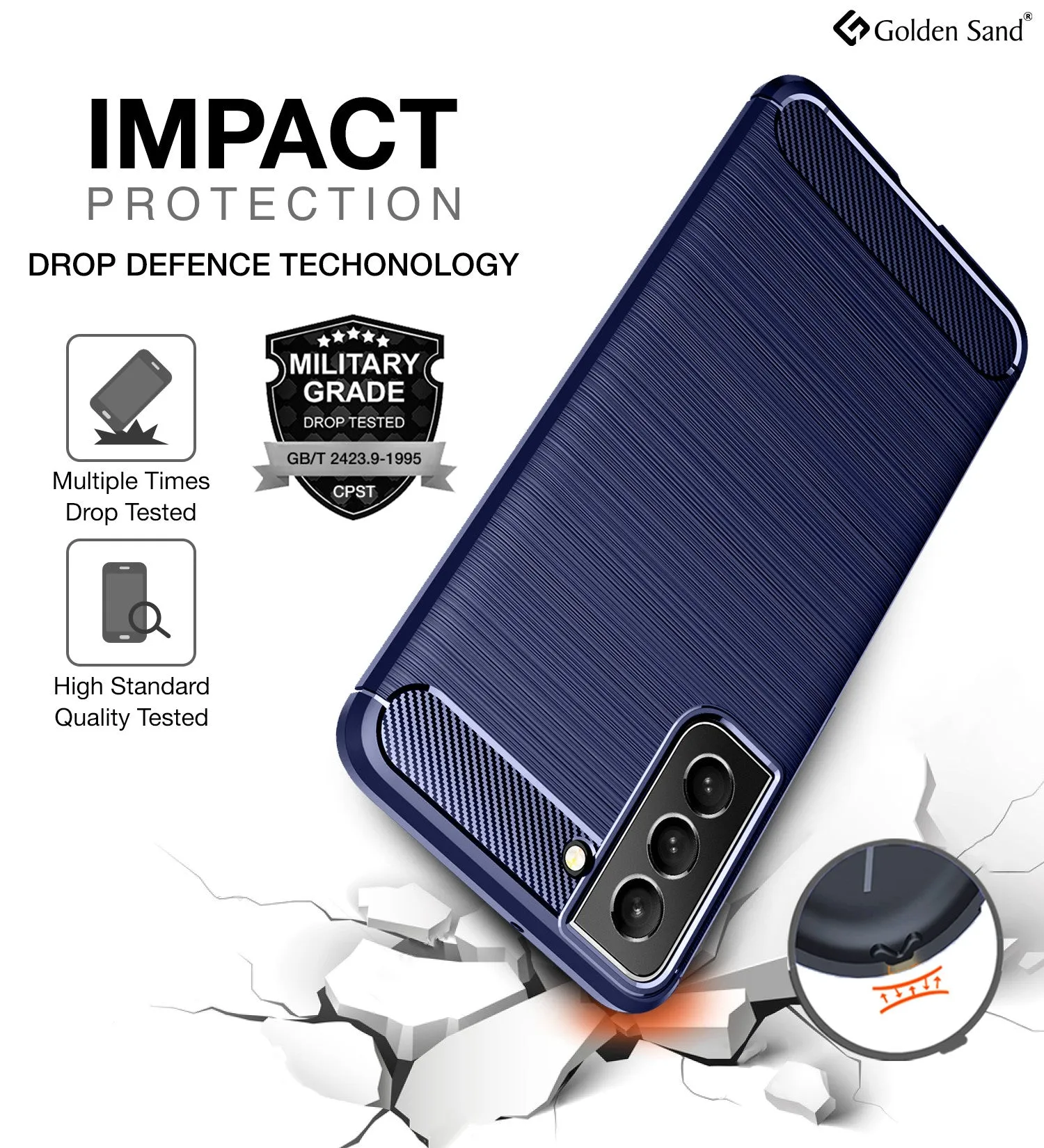 Carbon Fibre Series Shockproof Armor Back Cover for Samsung Galaxy S22  Plus 5G, 6.6 inch, Blue