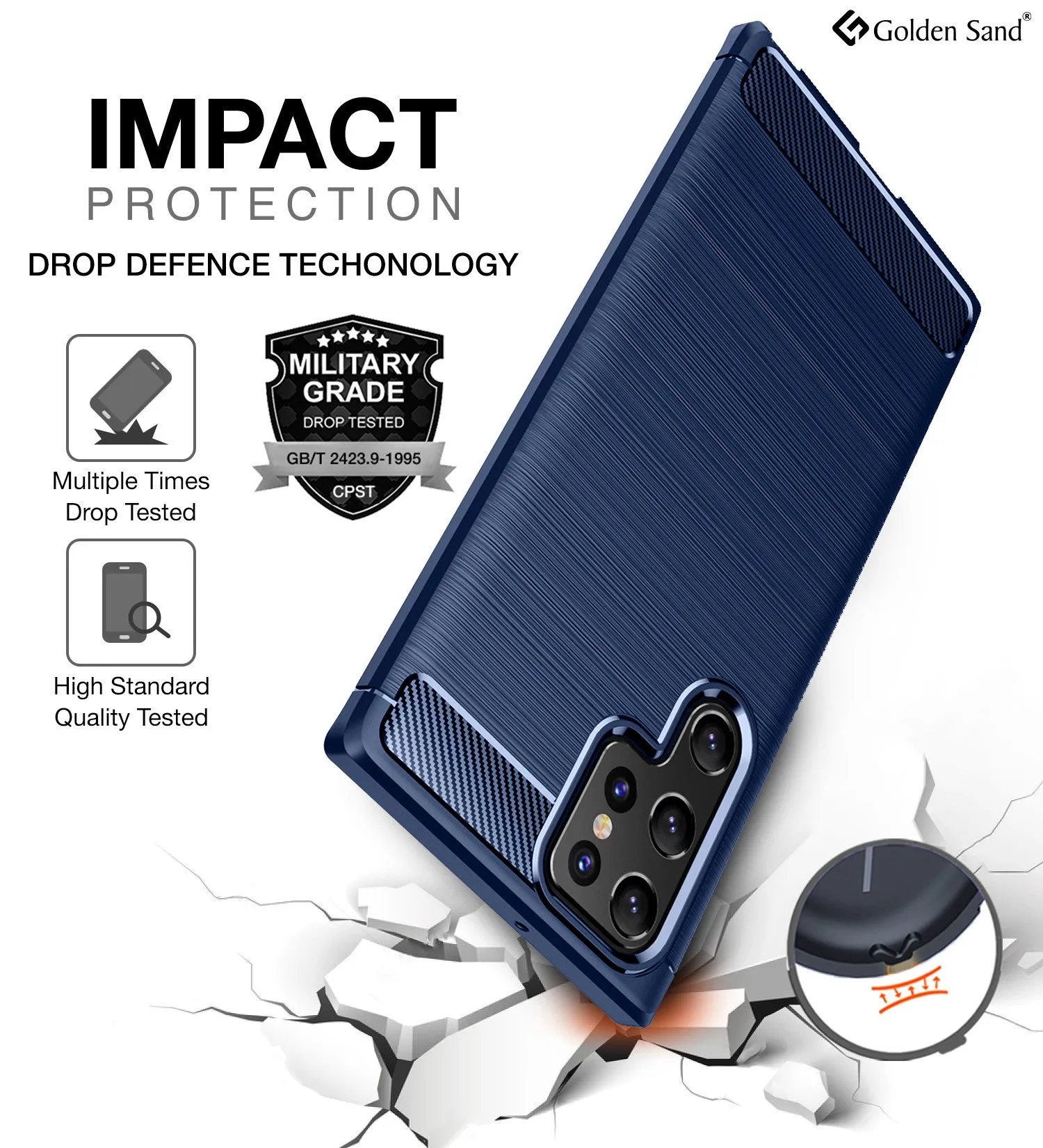 Carbon Fibre Series Shockproof Armor Back Cover for Samsung Galaxy S22 Ultra 5G, 6.8 inch, Blue