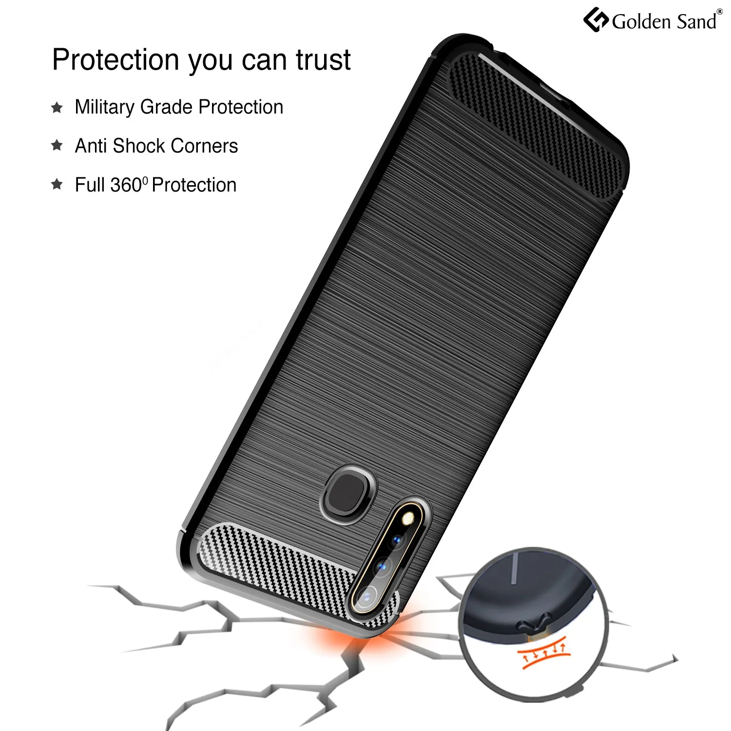 Carbon Fibre Series Shockproof Armor Back Cover for Vivo U20, Vivo Y19 6.53 inch, Black