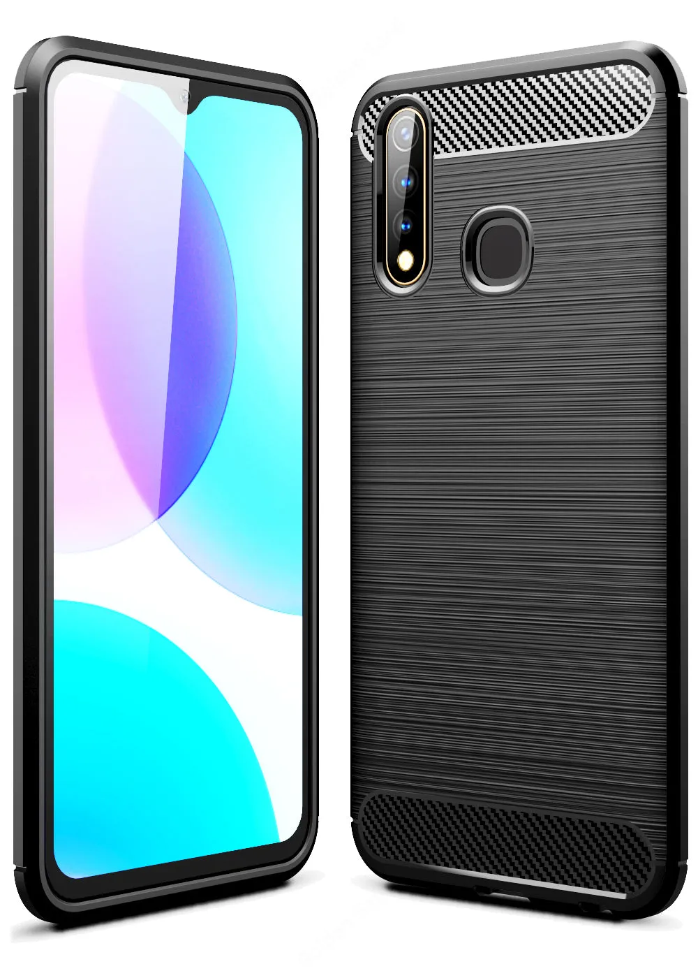 Carbon Fibre Series Shockproof Armor Back Cover for Vivo U20, Vivo Y19 6.53 inch, Black