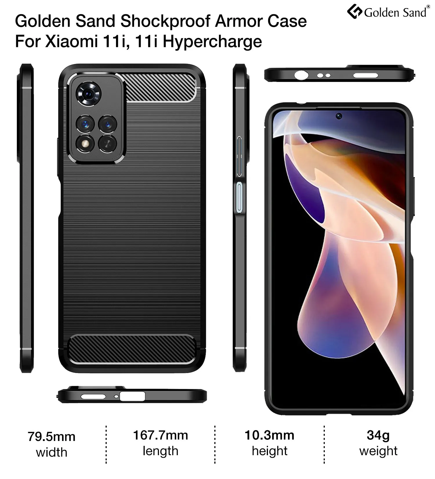 Carbon Fibre Series Shockproof Armor Back Cover for Xiaomi 11i, Xiaomi 11i HyperCharge 5G, 6.67 inch, Mysterious Black