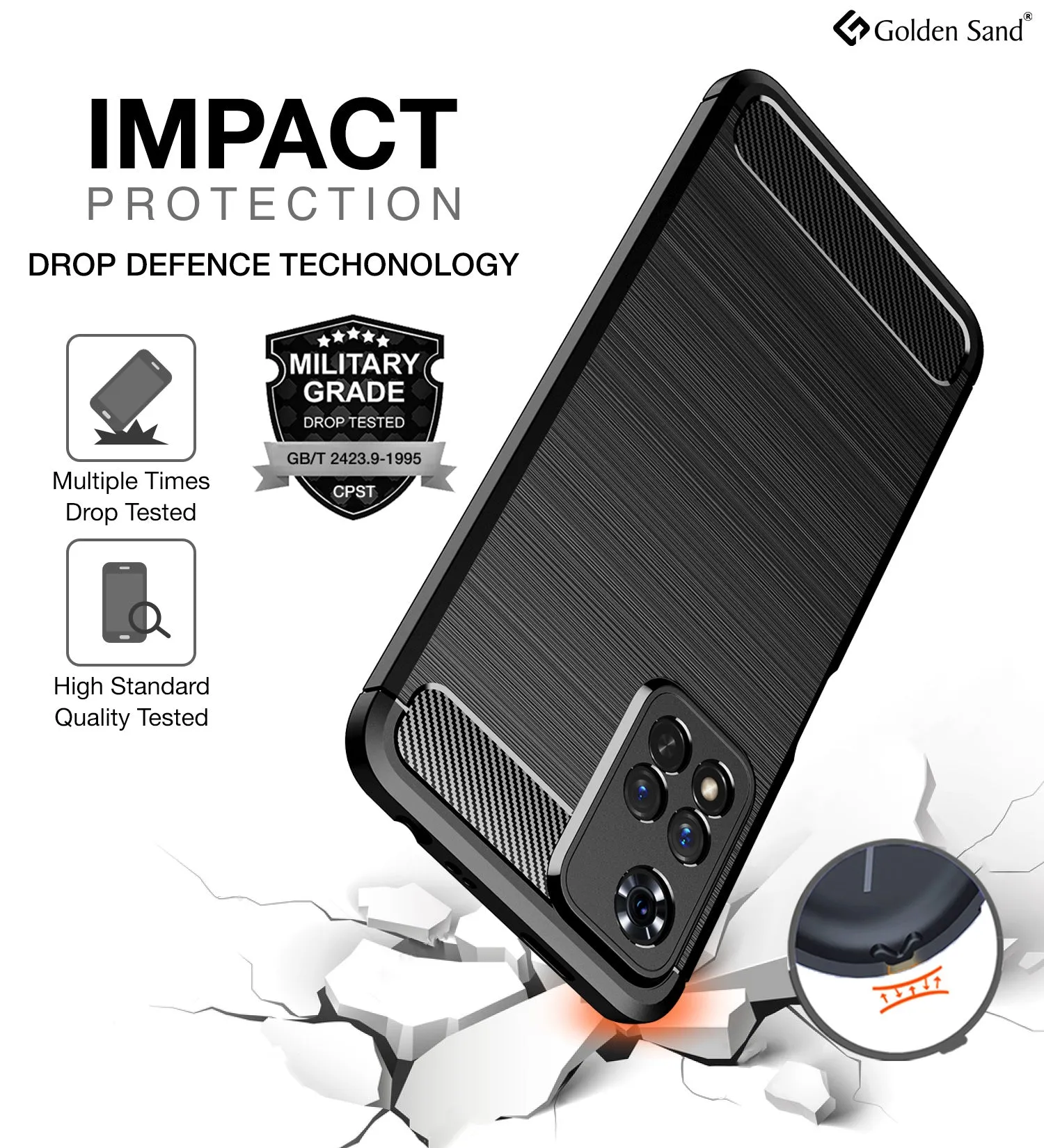 Carbon Fibre Series Shockproof Armor Back Cover for Xiaomi 11i, Xiaomi 11i HyperCharge 5G, 6.67 inch, Mysterious Black