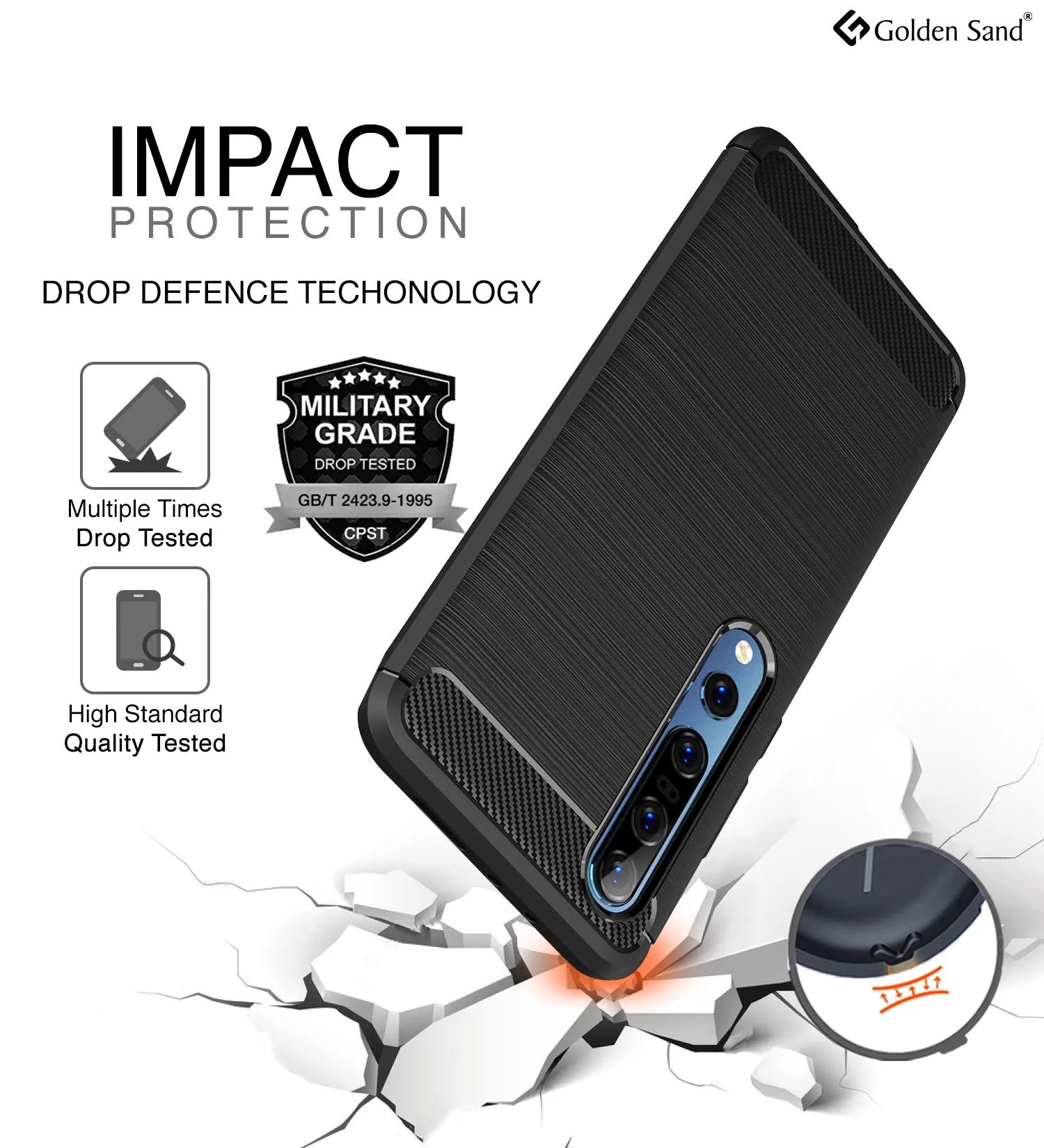 Carbon Fibre Series Shockproof Armor Back Cover for Xiaomi Mi 10 5G, Mi 10 Pro 6.67 inch, Black